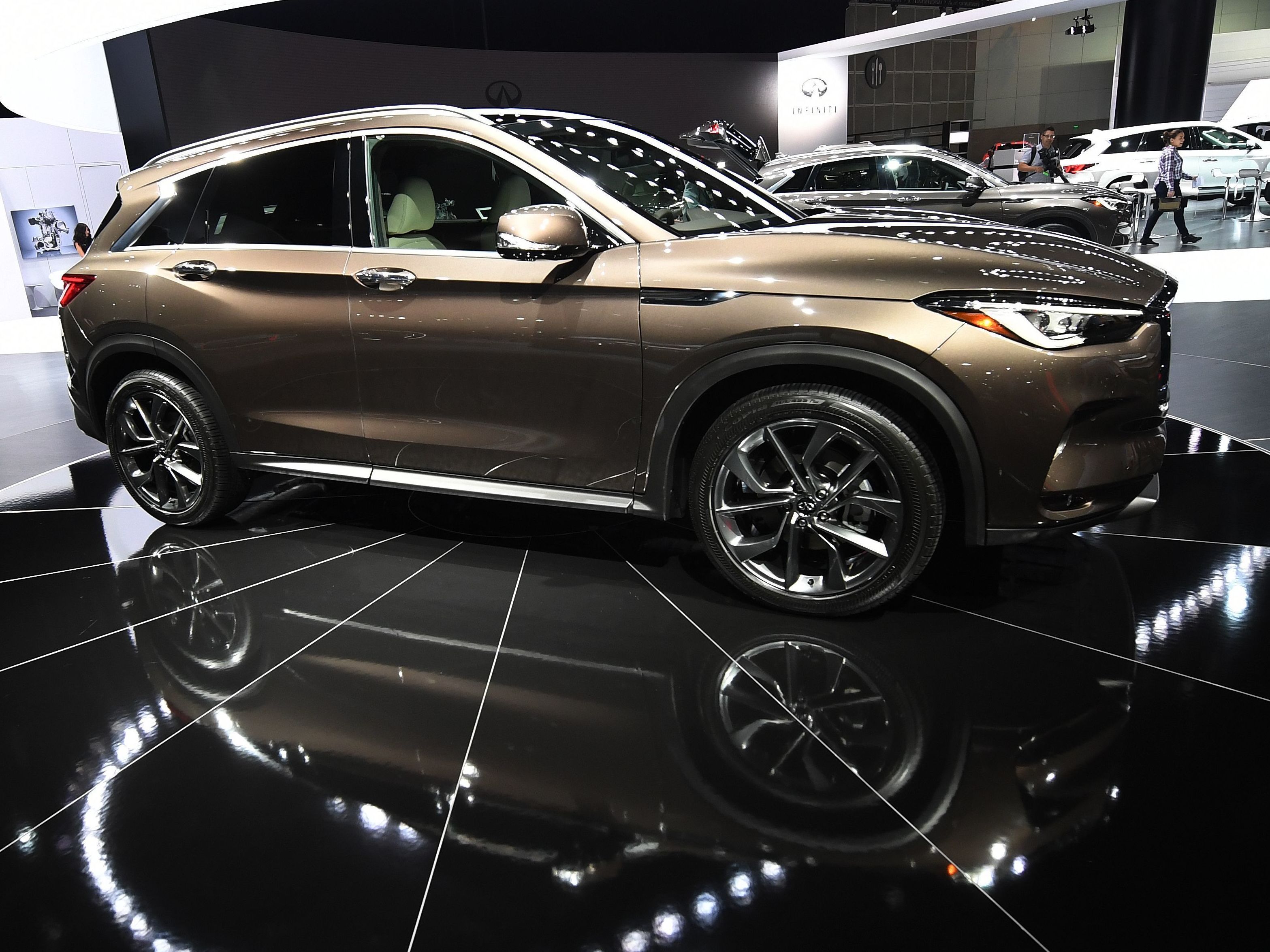 The Infiniti QX50 Crossover is displayed at the 2017 LA Auto Show in Los Angeles. The car features a new engine that shows automakers are still finding ways to improve the gasoline engine, even as electric vehicles are gaining in popularity. (AFP/Getty Images)