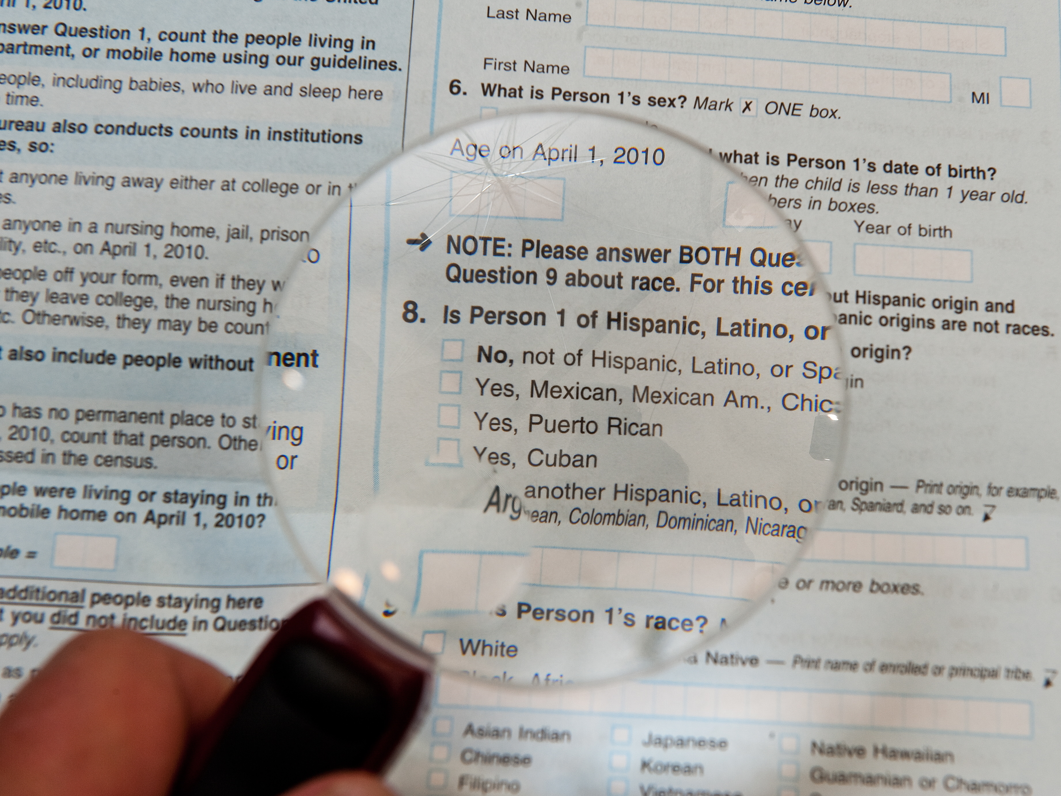 The 2010 census form included separate questions about race and Hispanic origin. The White House has yet to announce its decision on a proposal that would allow race and ethnicity to be asked in a single, combined question on the 2020 census. (AFP/Getty Images)