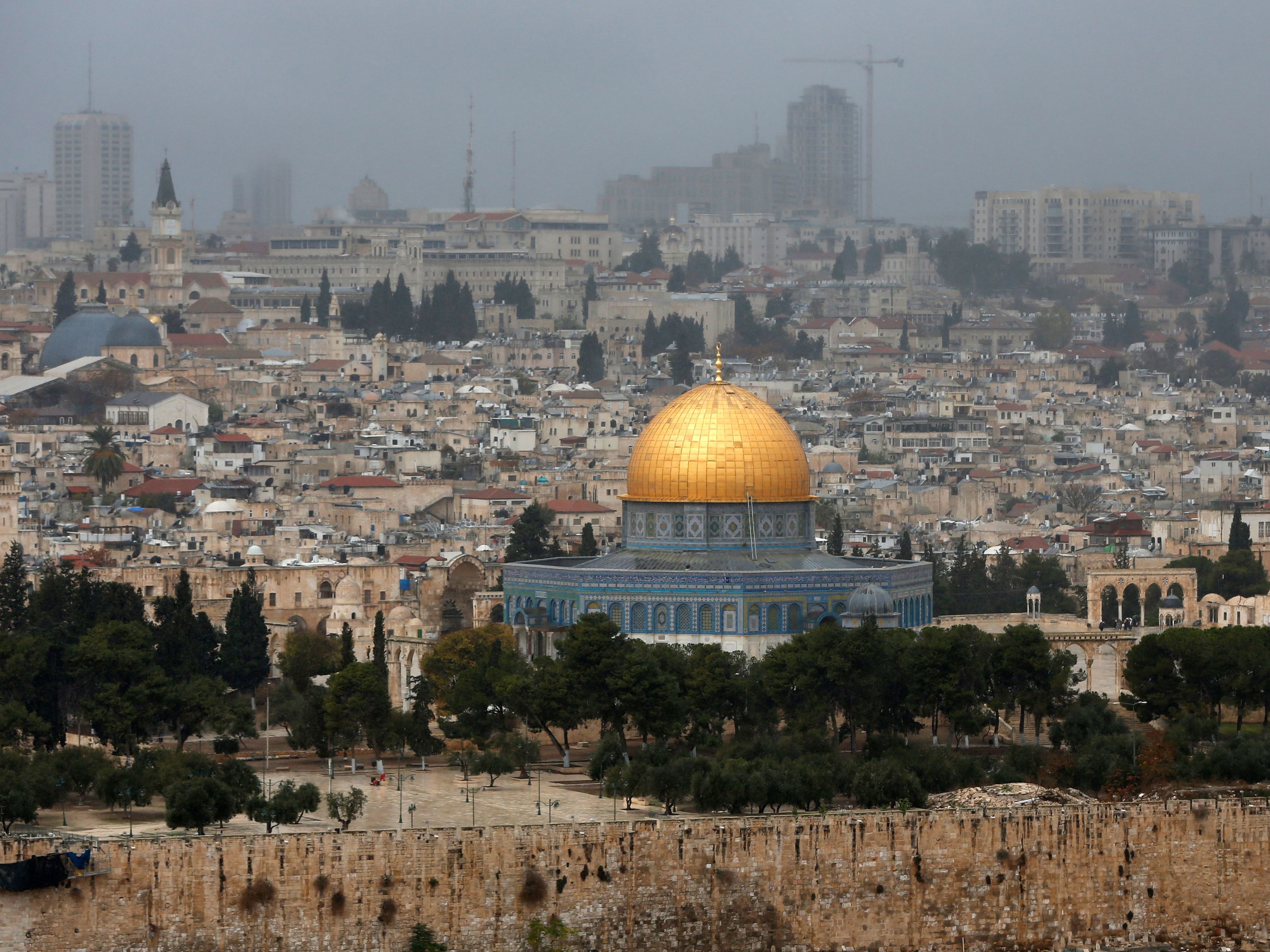 A picture taken from the Mount of Olives shows the Old City of Jerusalem with the Dome of the Rock. President Trump on Wednesday recognized Jerusalem as Israel's capital, upending decades of U.S. policy and ignoring dire warnings from Arab and Western allies alike. (AFP/Getty Images)