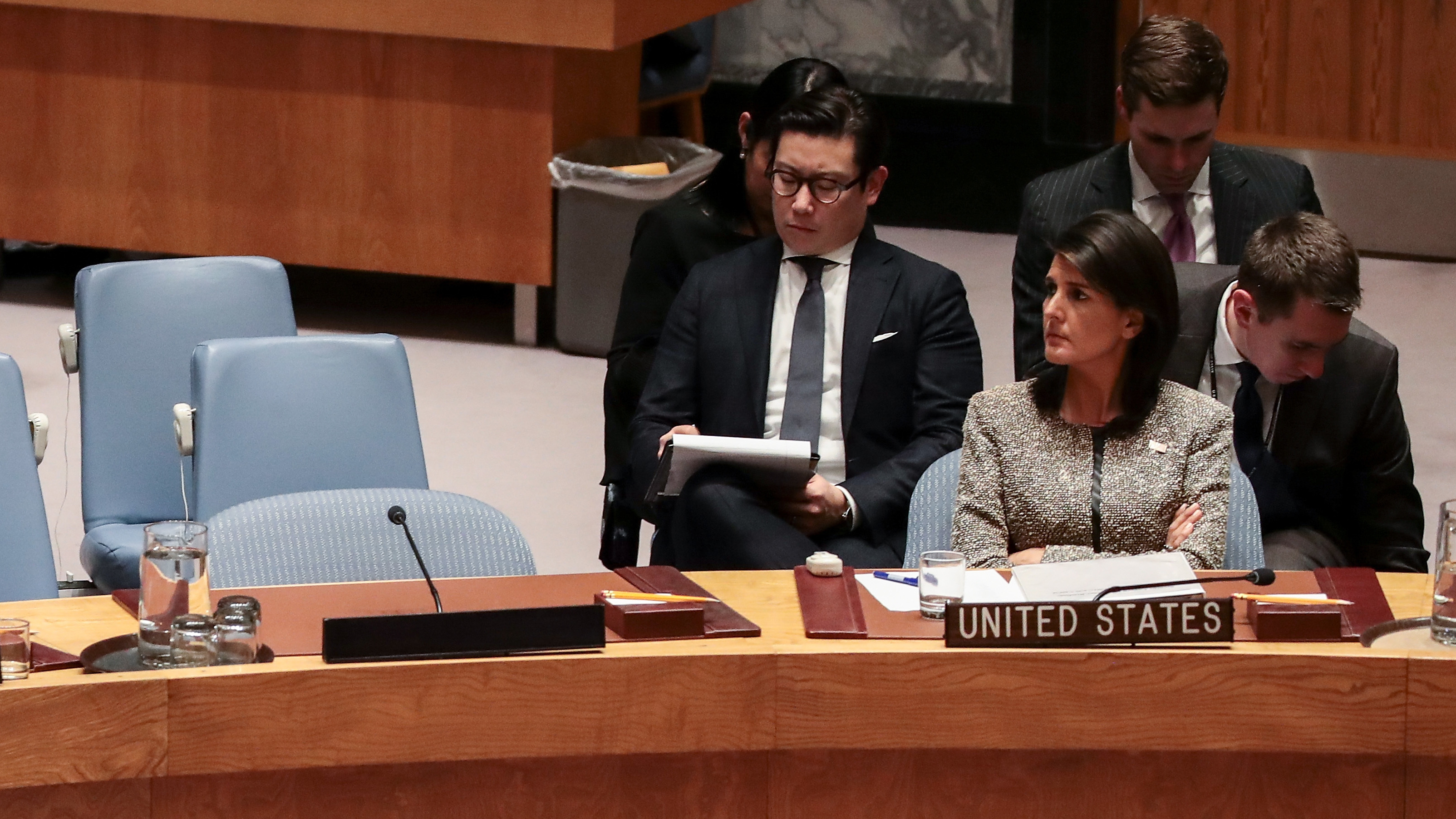 Nikki Haley, U.S. ambassador to the United Nations, looks on during an emergency meeting of the United Nations Security Council in New York City on Nov. 29. (Getty Images)