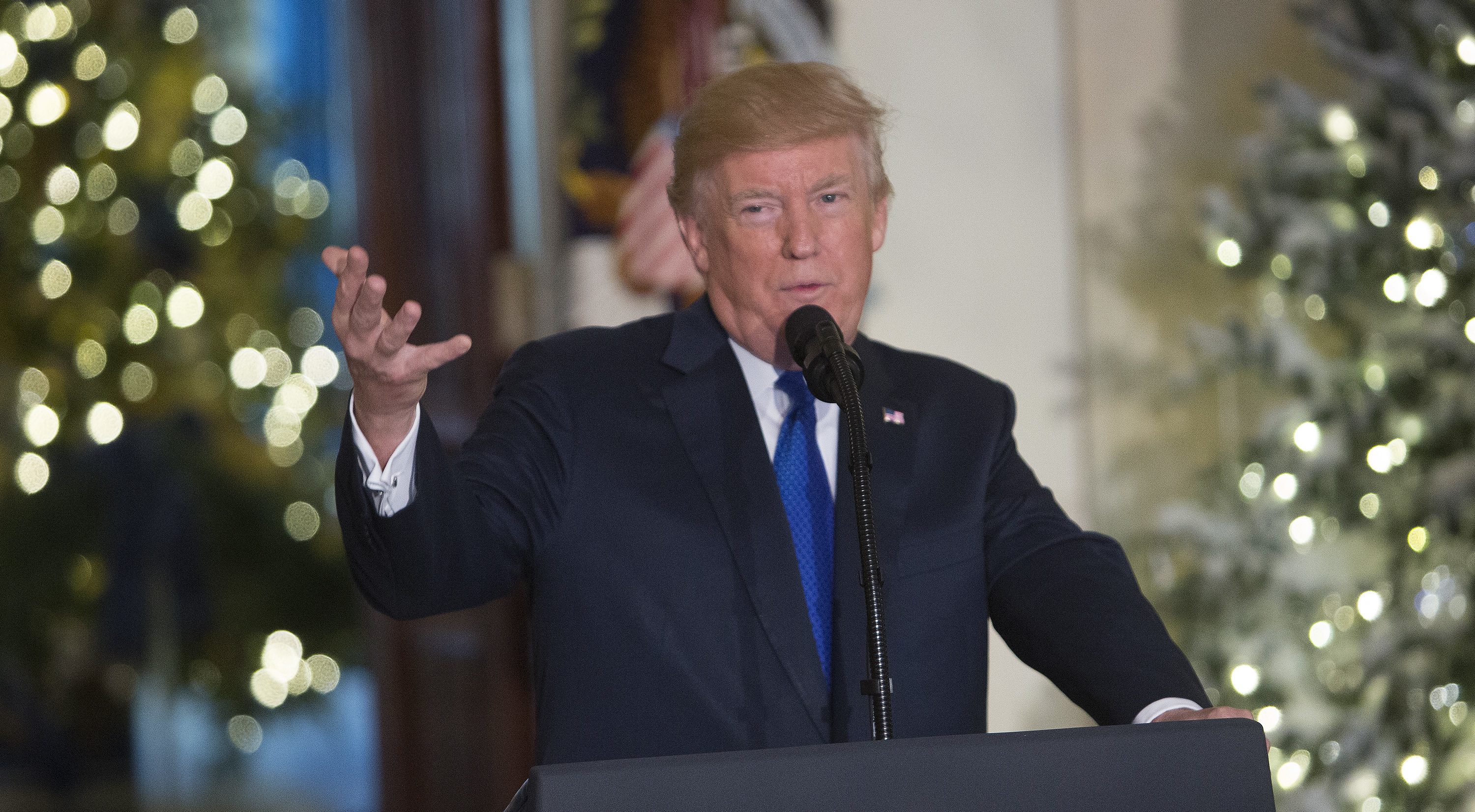 President Trump pitches the benefits of tax overhaul at the White House on Wednesday. (Getty Images)