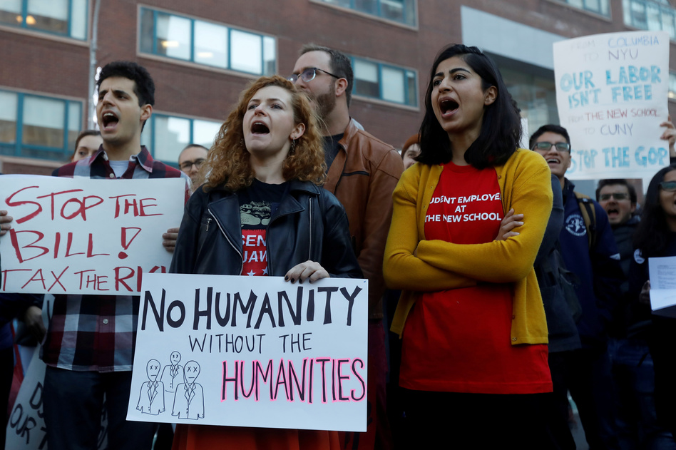 Graduate students rally against the proposed GOP tax reform bill at Union Square in New York City on Nov. 29. (Shannon Stapleton/Reuters)