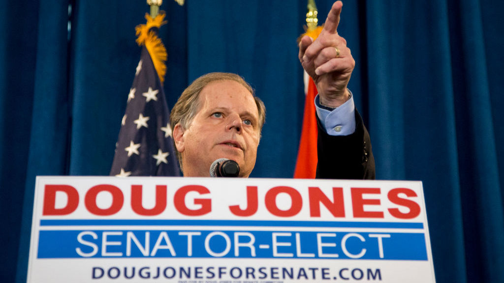 Senator-elect Doug Jones, D-Ala., speaks to the press last week after his win in the Alabama special election. (Getty Images)