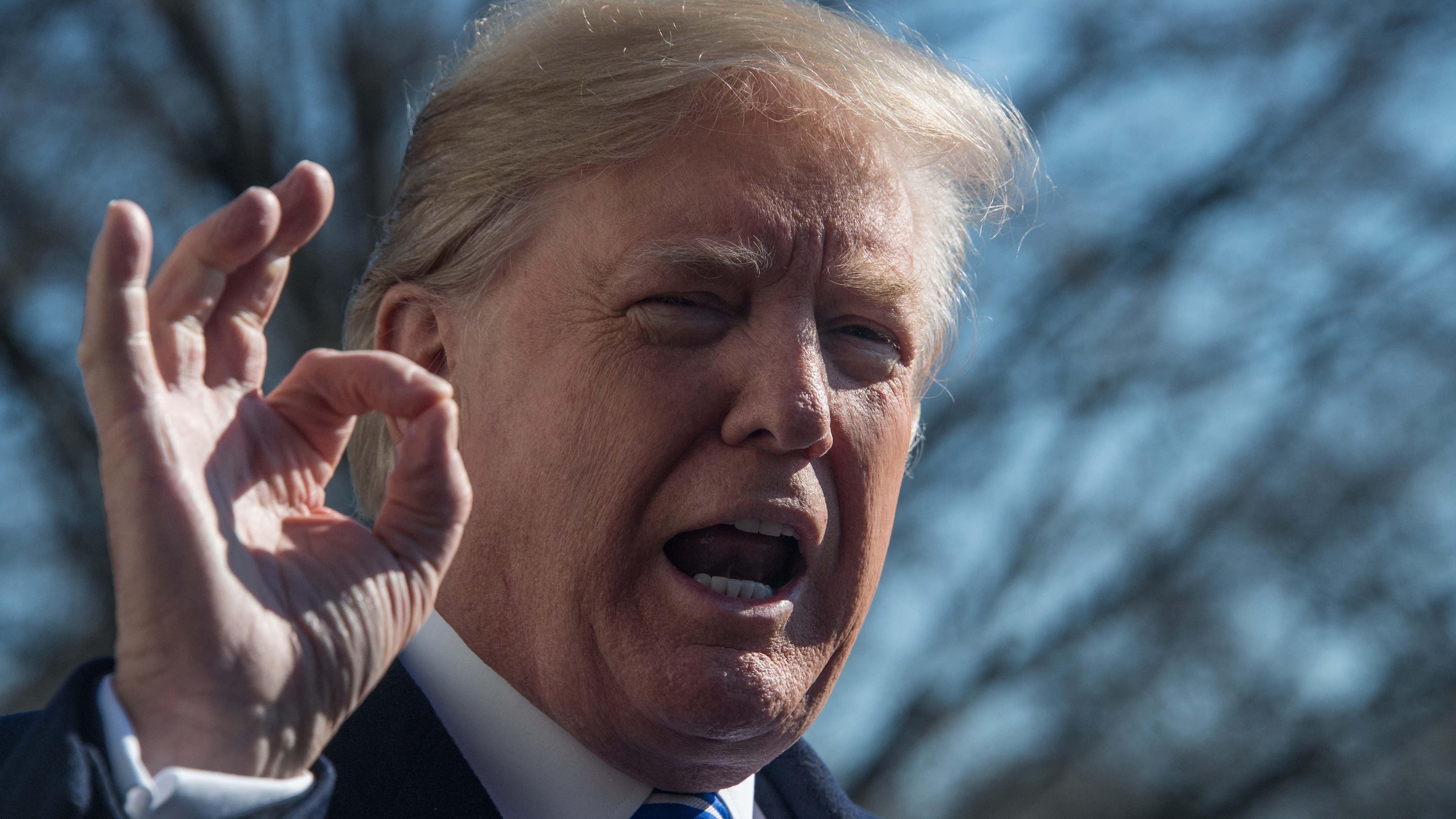President Trump speaks to the press at the White House in Washington Saturday before departing for Camp David. (AFP/Getty Images)