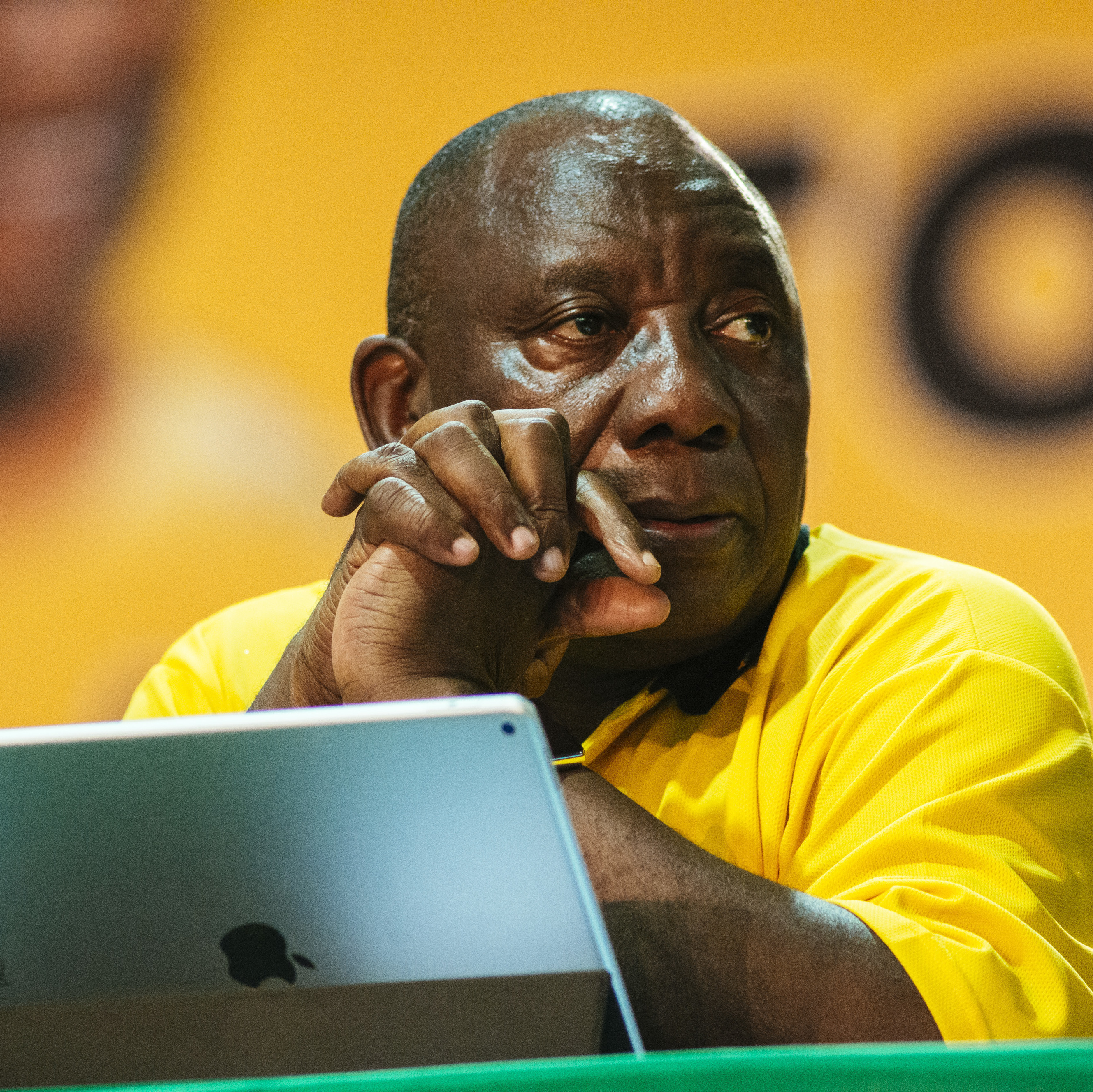 Cyril Ramaphosa, South Africa's deputy president, looks on during the 54th national conference of the African National Congress party in Johannesburg, South Africa, on Sunday. (Bloomberg via Getty Images)