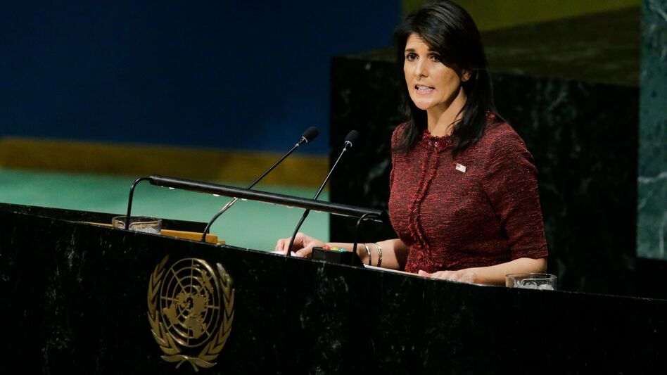 U.S. Ambassador to the U.N. Nikki Haley told the General Assembly on Thursday: "To its shame, the United Nations has long been a hostile place for the state of Israel." (Eduardo Munoz Alvarez/AFP/Getty Images)