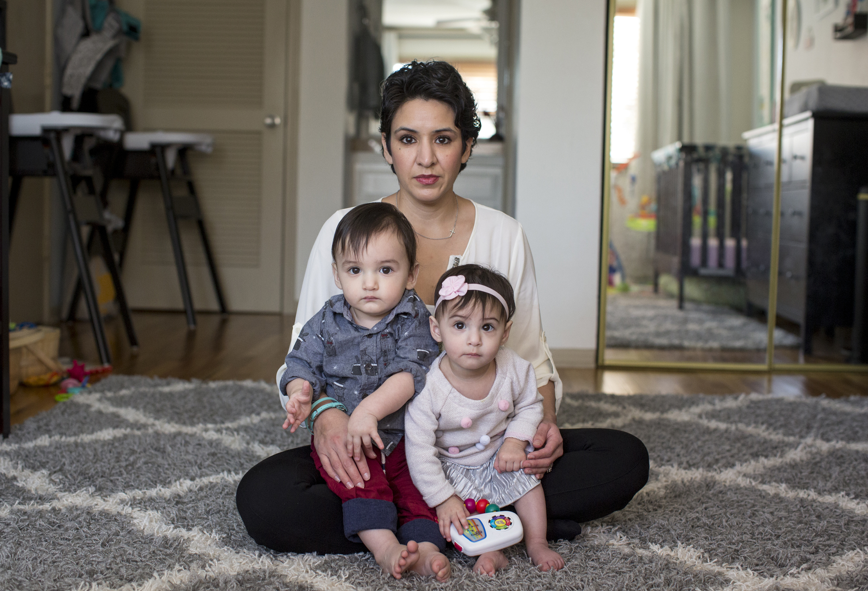 Leah Bahrencu, 35, of Austin, Texas, developed an infection after an emergency C-section to deliver twins Lukas and Sorana, now 11 months. (Ilana Panich-Linsman)