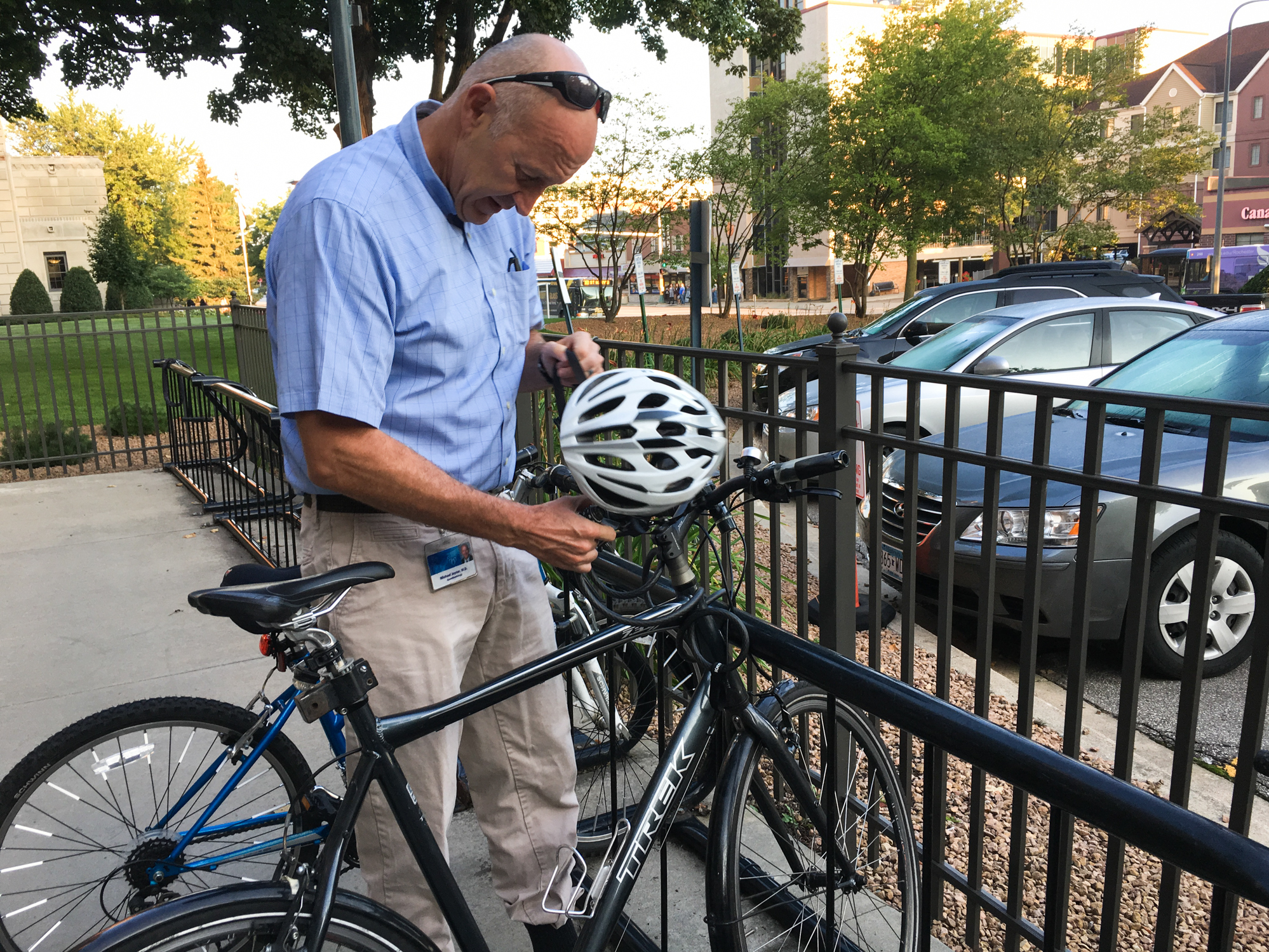 Scientist Michael Joyner rides his bike to work every day because he believes the exercise has more of an impact on people's BMI than their genetic profile. (Richard Harris/NPR)