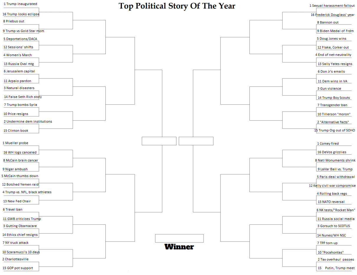 Here's the NPR bracket for top political story of the year. Pick the winners by voting now. (NPR)