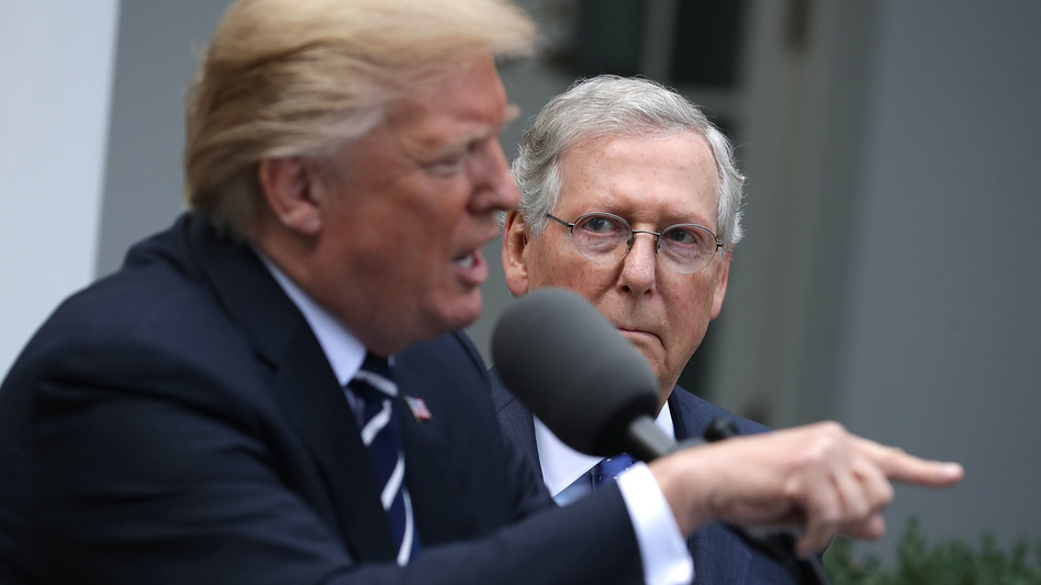 President Trump and Senate GOP Leader Mitch McConnell talk to reporters in the Rose Garden following a lunch meeting at the White House in October to combat rumors they have a strained relationship. (Chip Somodevilla/Getty Images)
