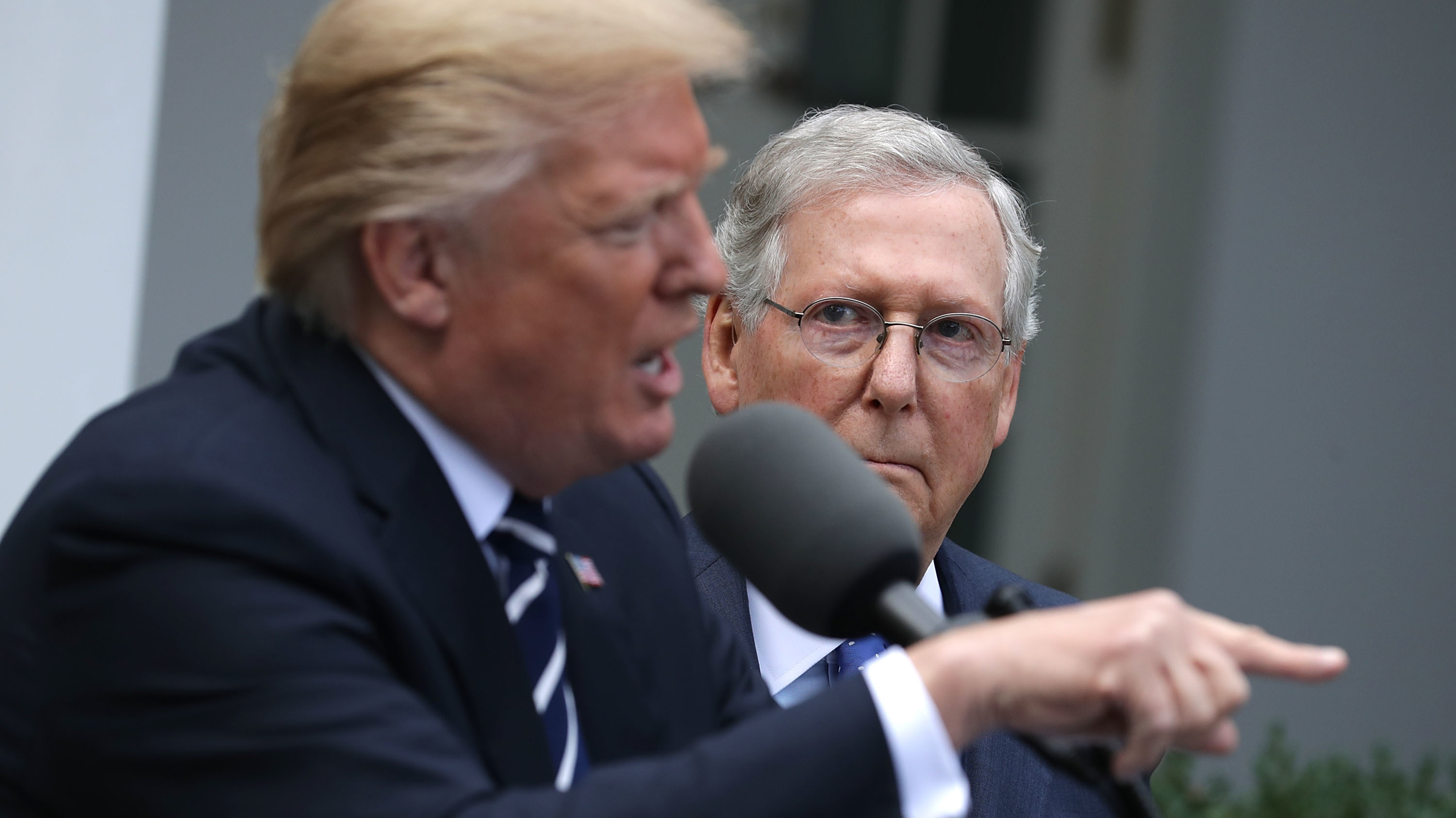 President Trump and Senate GOP Leader Mitch McConnell talk to reporters in the Rose Garden following a lunch meeting at the White House in October to combat rumors they have a strained relationship. (Getty Images)