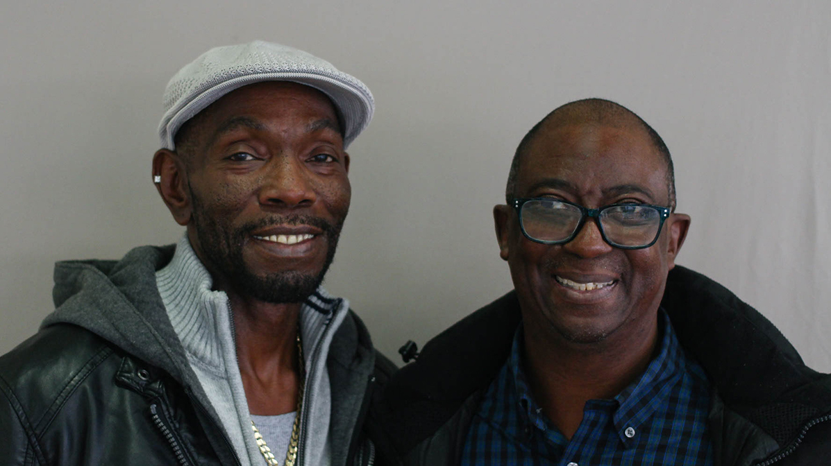 Rickey Jackson (left) and Eddie Vernon met one-on-one for the first time in 2014, after Eddie corrected his 1975 testimony (given when he was 12) that led to the wrongful conviction of Rickey and two other men. (StoryCorps)