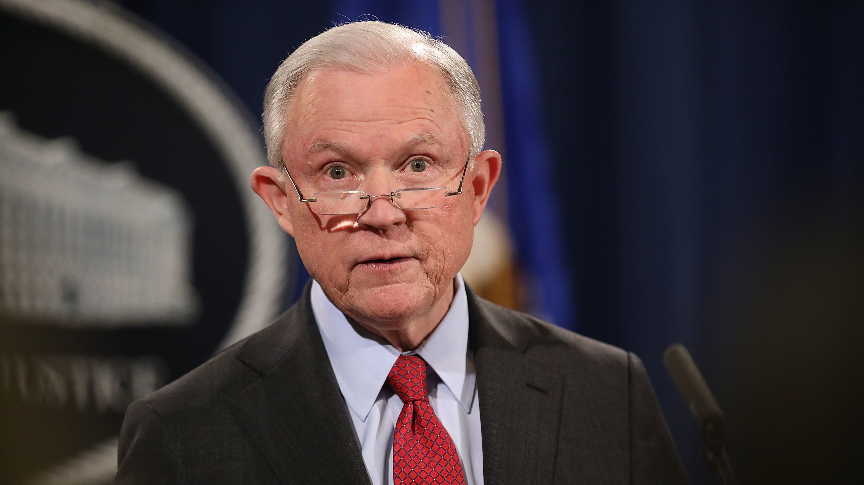 Attorney General Jeff Sessions holds a news conference at the Department of Justice on December 15, 2017, in Washington, D.C. (Getty Images)