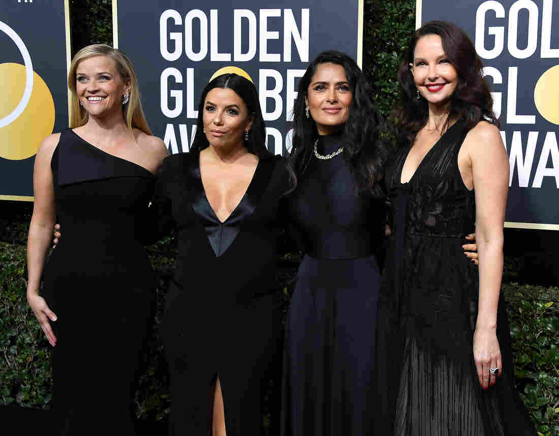 Reese Witherspoon, Eva Longoria, Salma Hayek and Ashley Judd attend The 75th Annual Golden Globe Awards.