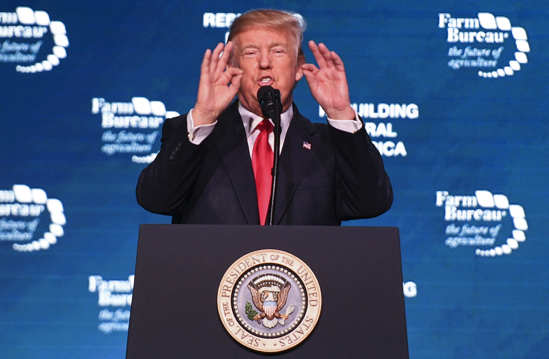 President Trump speaks at the American Farm Bureau Federation's annual convention in Nashville, Tenn., on Monday. (AFP/Getty Images)