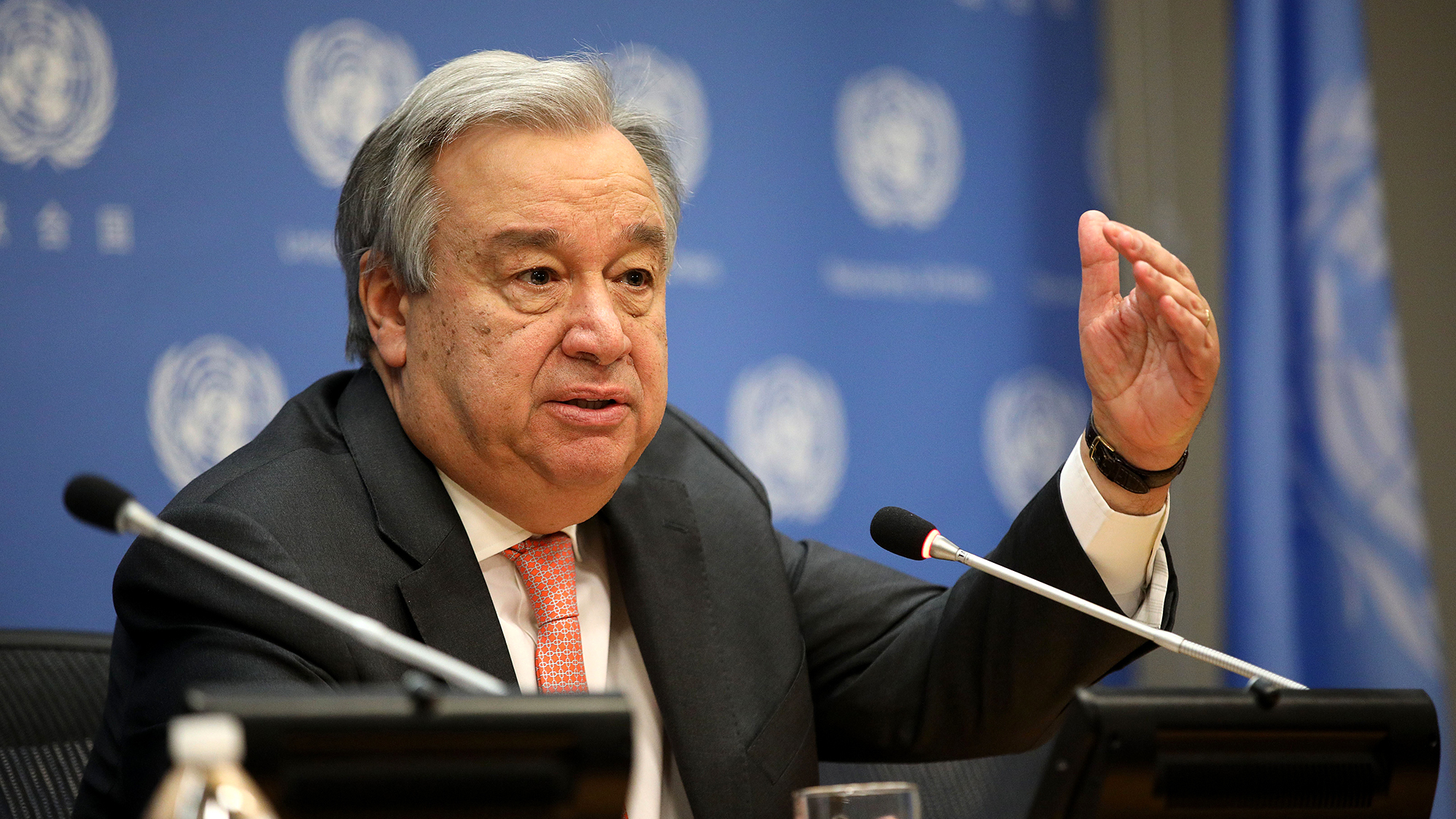 United Nations Secretary General Antonio Guterres speaks at the U.N. headquarters on January 16. (Atilgan Ozdil/Getty Images)