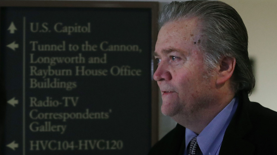 Steve Bannon, former adviser to President Trump, arrives at a House Intelligence Committee closed-door meeting, on Tuesday in Washington, D.C. (Mark Wilson/Getty Images)
