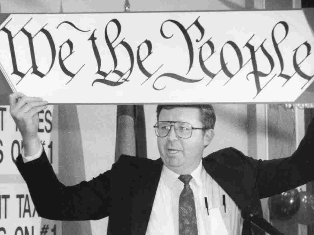 Douglas Bruce celebrates voters' approval of the Taxpayer's Bill of Rights Nov. 3, 1992