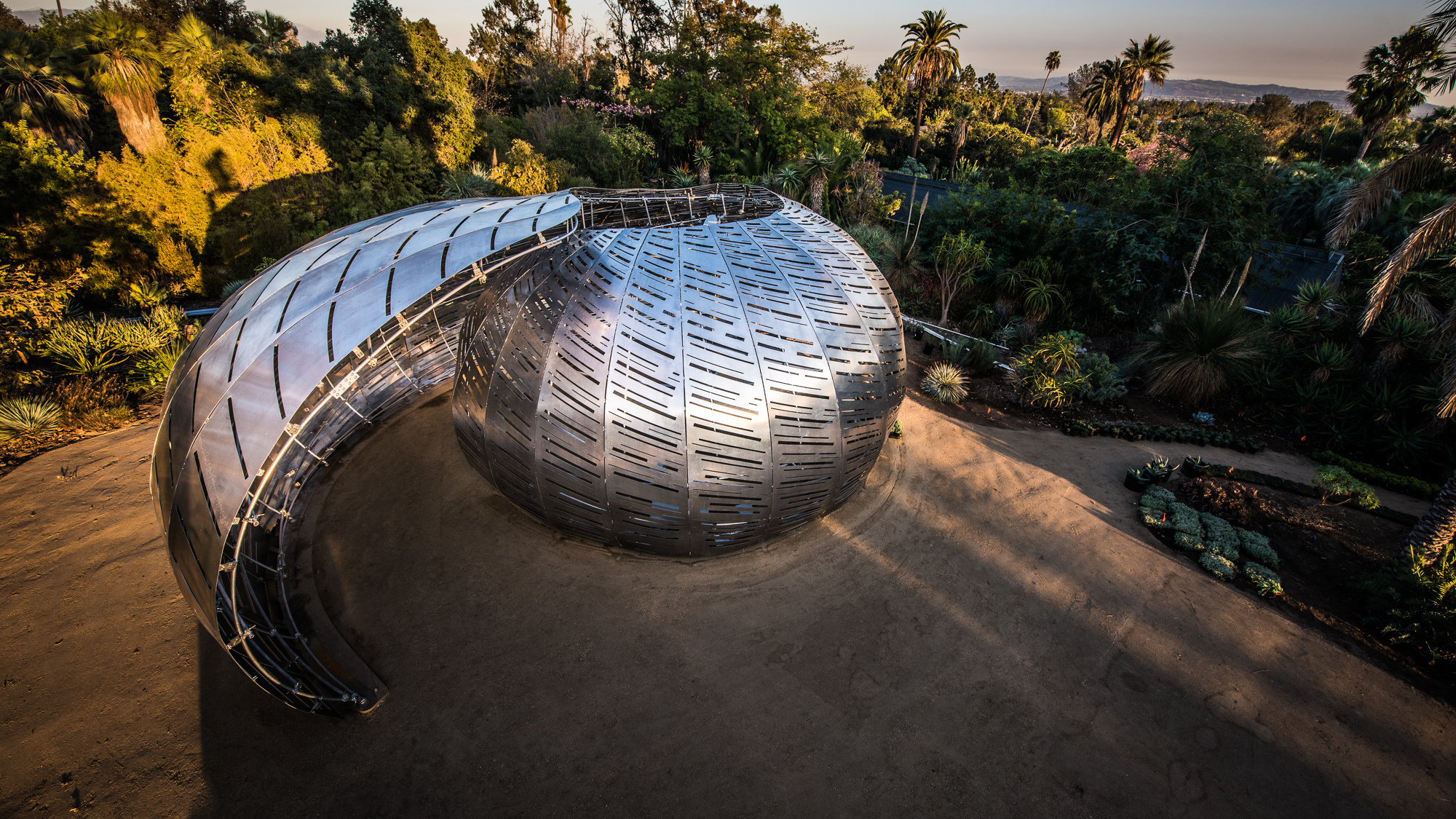The Orbit Pavilion was created by artists Dan Goods, David Delgado, Jason Klimoski and Shane Myrbeck.
