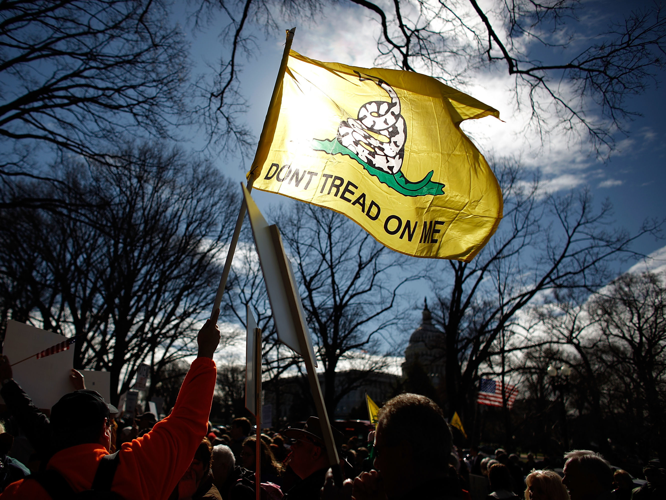 Tea Party activists hold a rally on Capitol Hill in 2010. That grassroots movement, with backing from the Koch political network, helped Republicans win back the House in the 2010 midterms. In 2018, the Koch network is on defense against Democratic gains. (Getty Images)