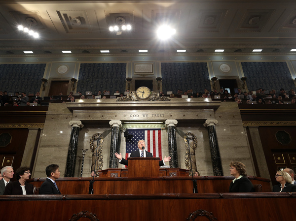 President Donald Trump addresses a joint session of Congress, Tuesday, Feb. 28, 2017.