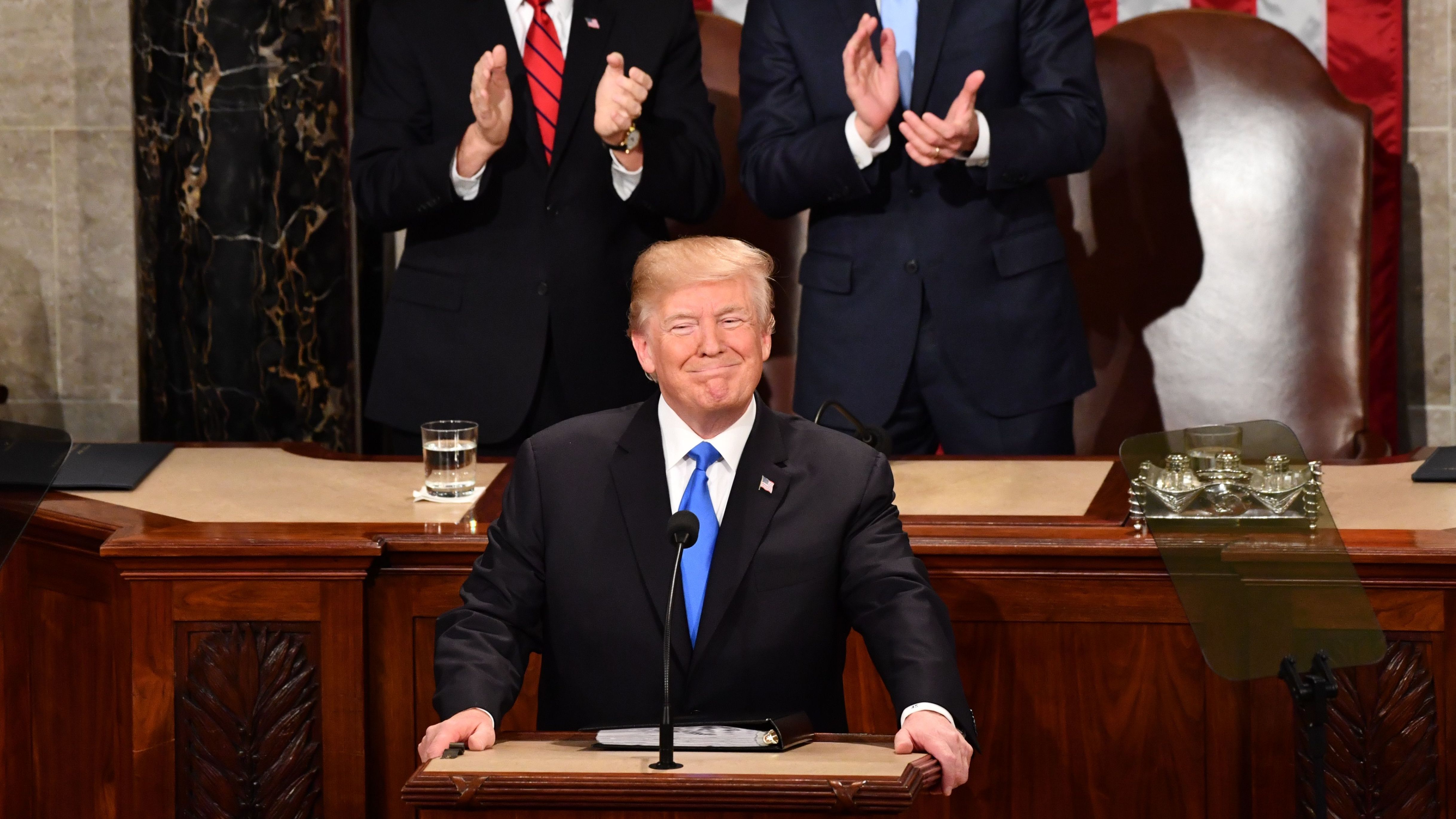 President Trump listens to applause before delivering his State of the Union address Tuesday night at the Capitol in Washington.