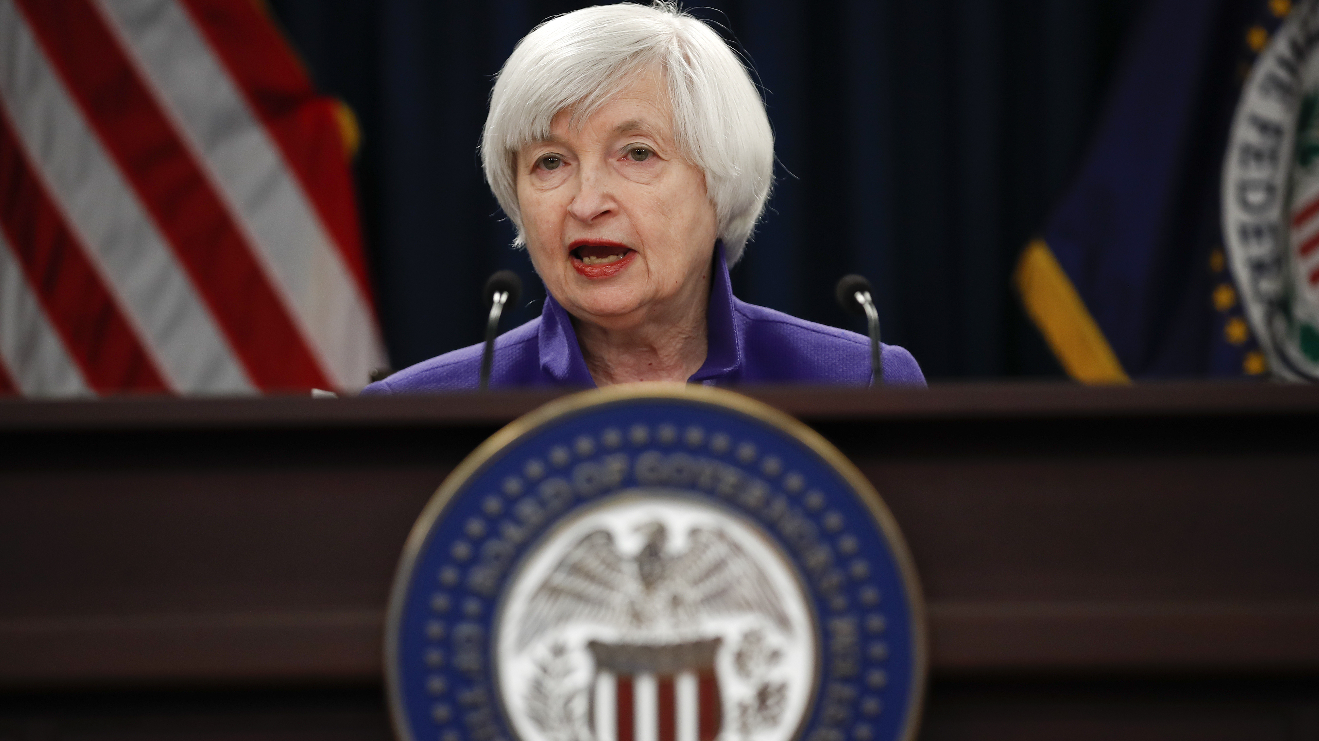 Federal Reserve Chair Janet Yellen speaks during a news conference following last month