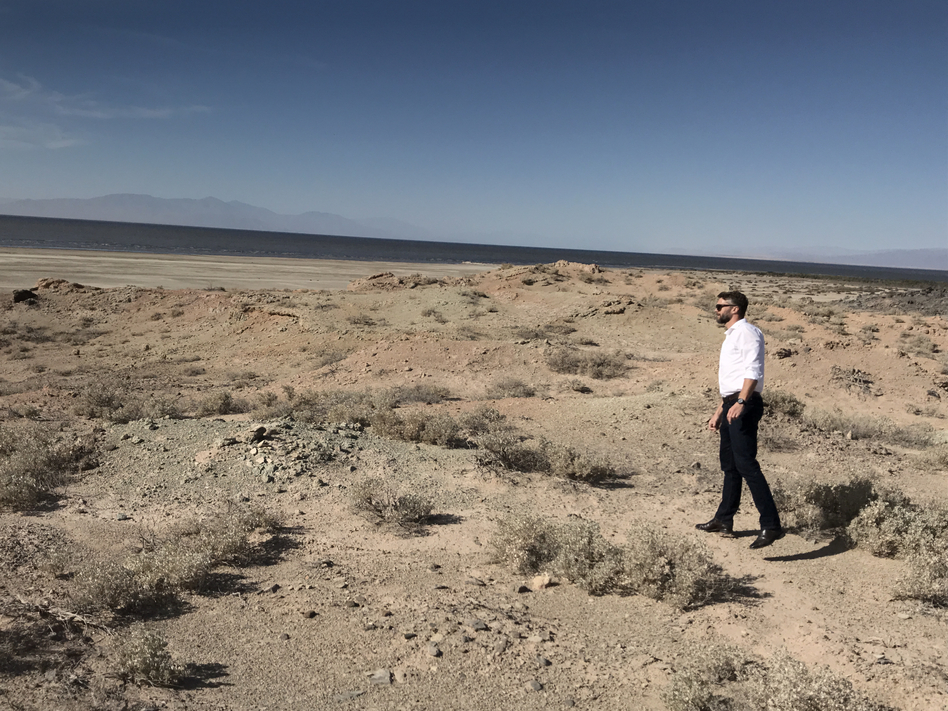 Jason Czapla, principal engineer for Controlled Thermal Resources, surveys the site where the company's Hell's Kitchen Plant will be built. (Benjamin Purper/KVCR)