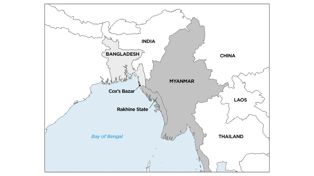 Map of Bangladesh and Myanmar.