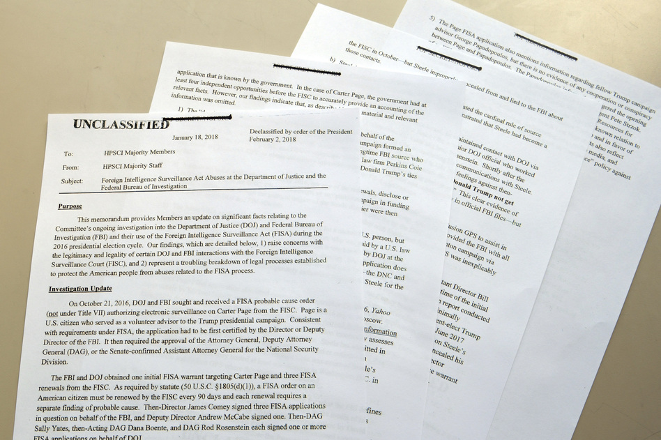 The Nunes intelligence memo is photographed in Washington, D.C., on Friday after its declassification and release. (Susan Walsh/AP)