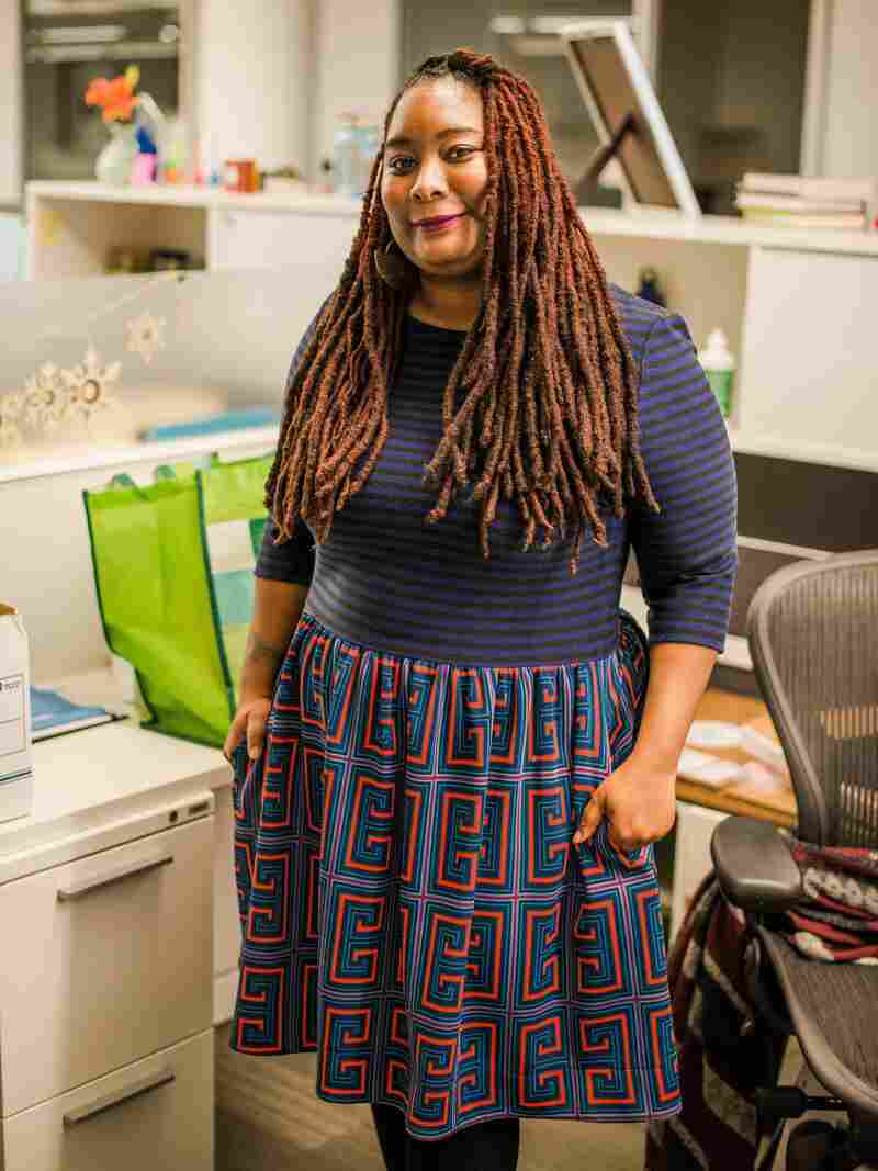 N'Jeri at her desk.