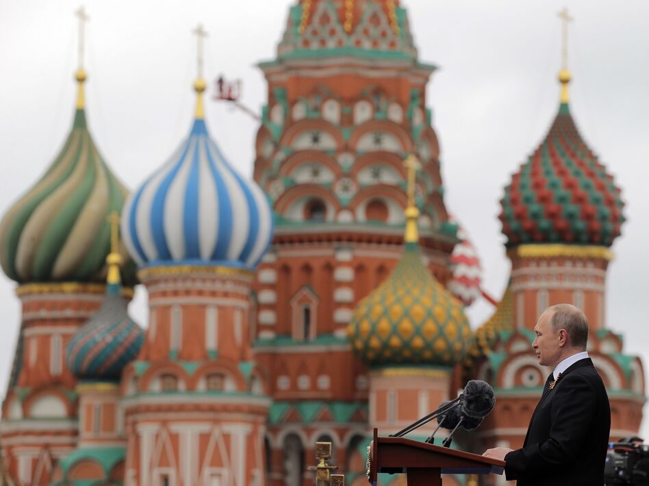Russian President Vladimir Putin delivers a speech in Moscow's Red Square last May. Russian-backed efforts attempting to interfere in U.S. politics appear to be evolving. (Yuri Kochetkov/AFP/Getty Images)