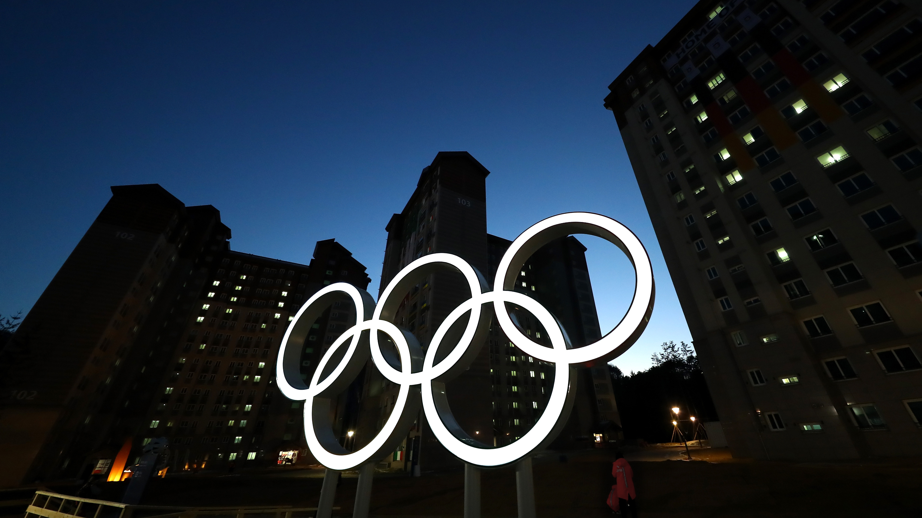 The Olympic rings at the Athletes