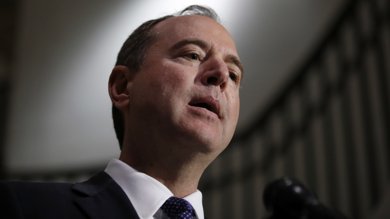 Rep. Adam Schiff, D-Calif., ranking member of the House intelligence committee, speaks during a media availability after a closed-door meeting of the committee on Monday. (Alex Brandon/AP)