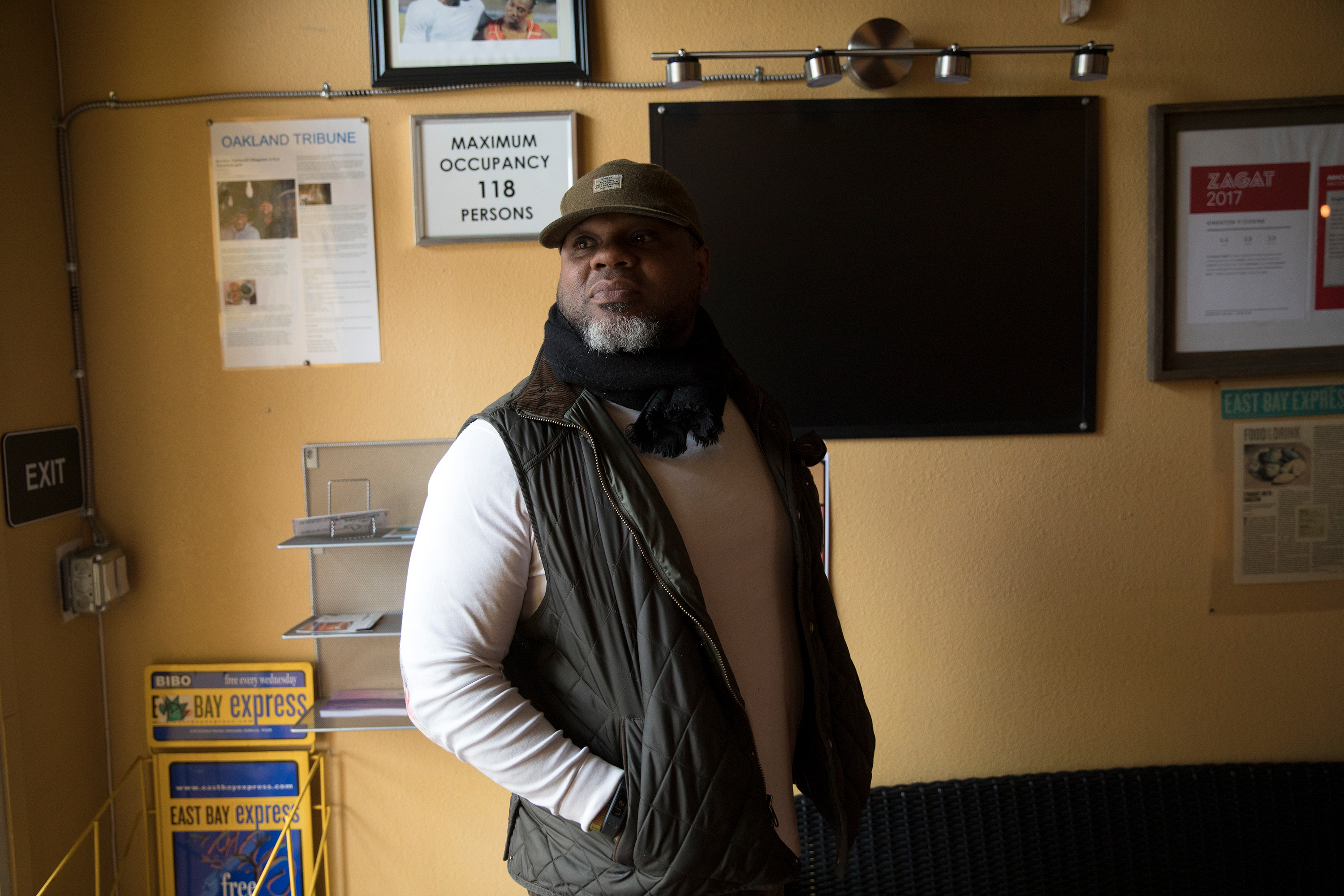 Adrian Henderson says he and other black restaurateurs in Oakland share tips about trends and bad employees. &quot;I think sometimes there is a perception of service and quality of food that we have to deal with, in regard to competing with white restaurants that serve American cuisine or high end,&quot; he says. (David Kidd for NPR)