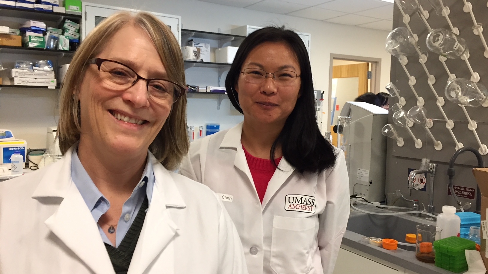 UMass food scientists Lynne McLandsborough, left, and Lili He are researching ways to use your smartphone to detect bacteria in food.