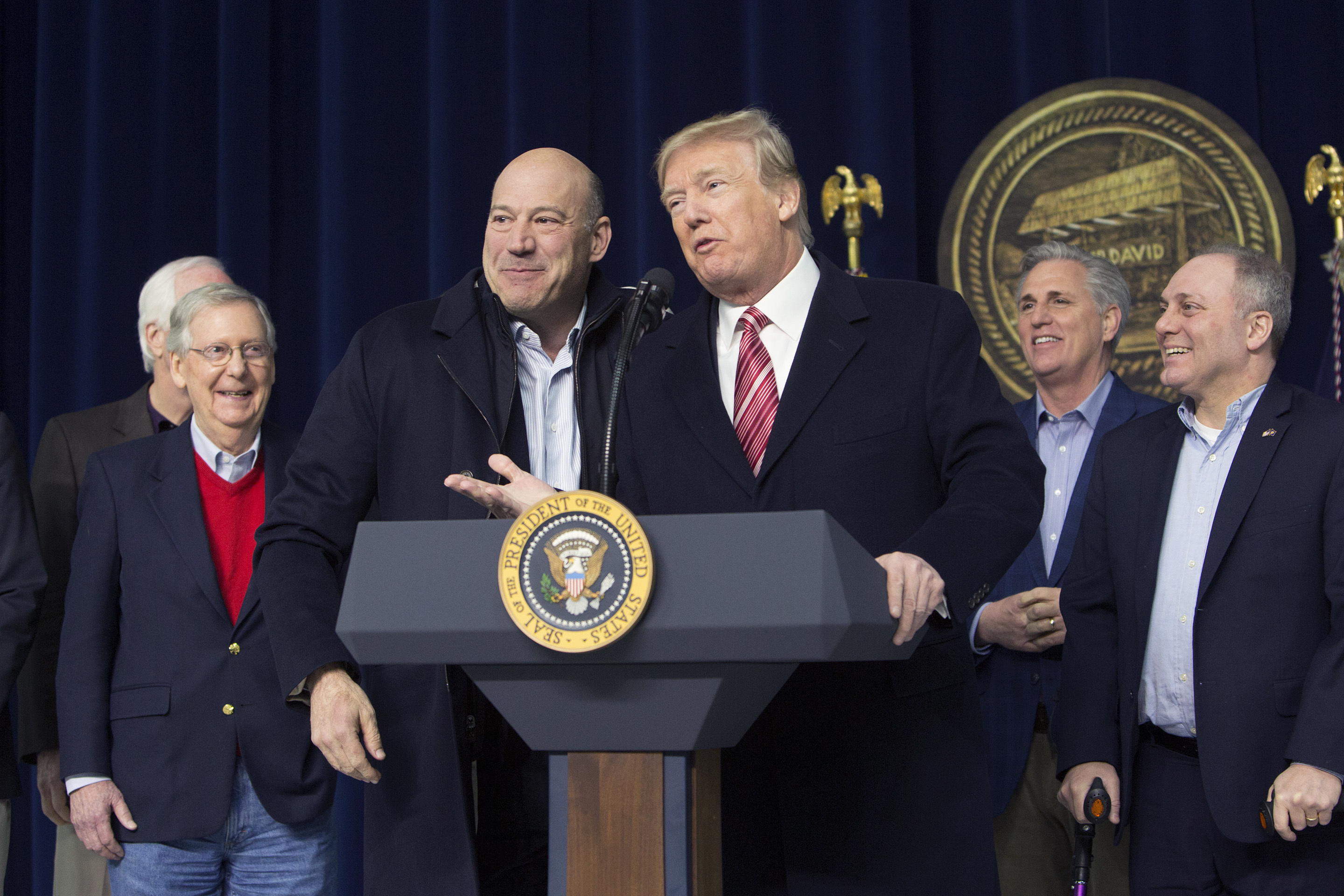 President Trump and National Economic Council Director Gary Cohn at Camp David in January. Cohn announced his resignation Tuesday. (Getty Images)