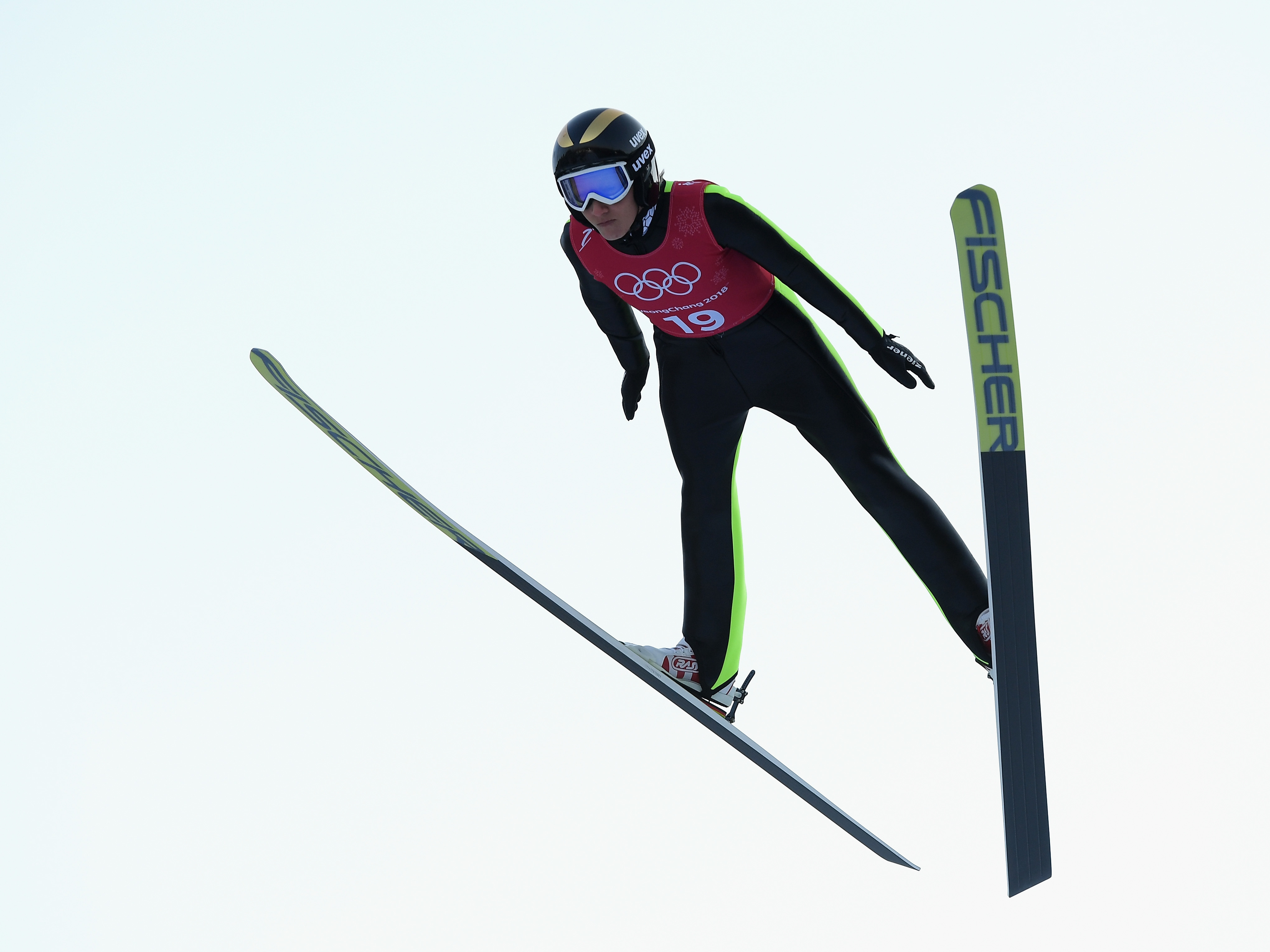 PYEONGCHANG - Iraschko-Stolz jumps during a practice run at the 2018 Winter Games. (Quinn Rooney/Getty Images)