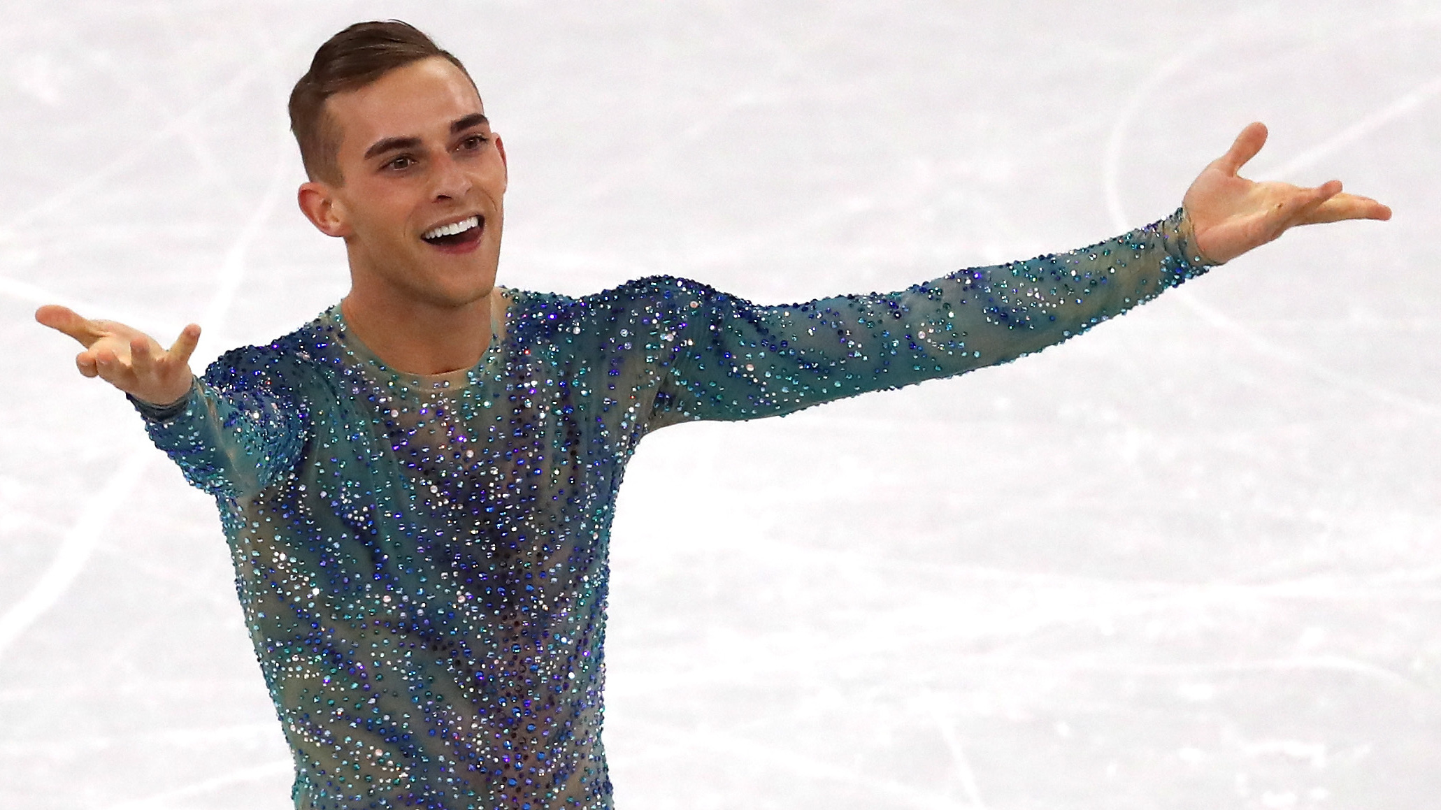 Adam Rippon says he turned down NBC's job offer so he can stay in the Athletes' Village and support his teammates. He's seen here during his free program at Gangneung Ice Arena on Saturday at the Pyeonchang Winter Olympics. (Getty Images)