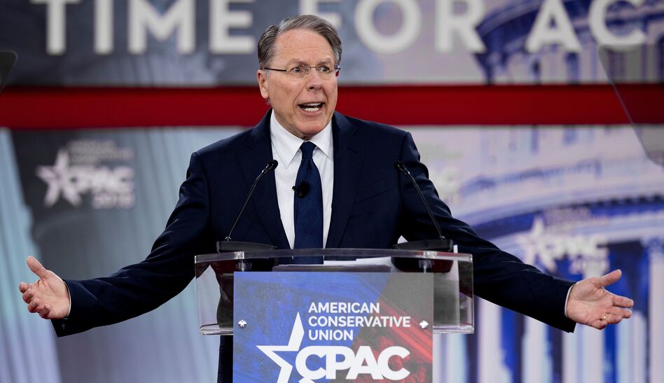 The National Rifle Association's executive vice president and CEO, Wayne LaPierre, speaks during the 2018 Conservative Political Action Conference at National Harbor in Oxen Hill, Md., on Thursday. (Jim Watson/AFP/Getty Images)