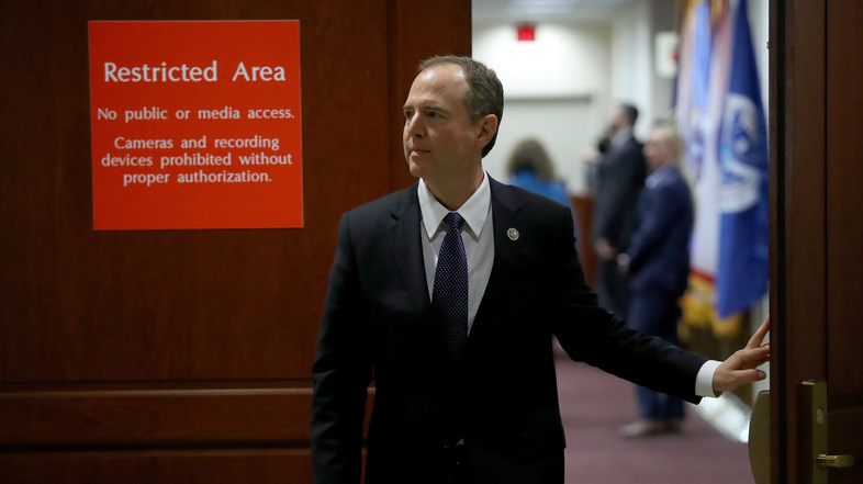Rep. Adam Schiff, D-Calif., the top Democrat on the House intelligence committee, leaves a committee meeting at the U.S. Capitol Feb. 5, 2018 in Washington, DC. On Feb. 25, Schiff released a memo responding to a previous Republican memo about the investigation of President Trump's 2016 campaign. (Win McNamee/Getty Images)