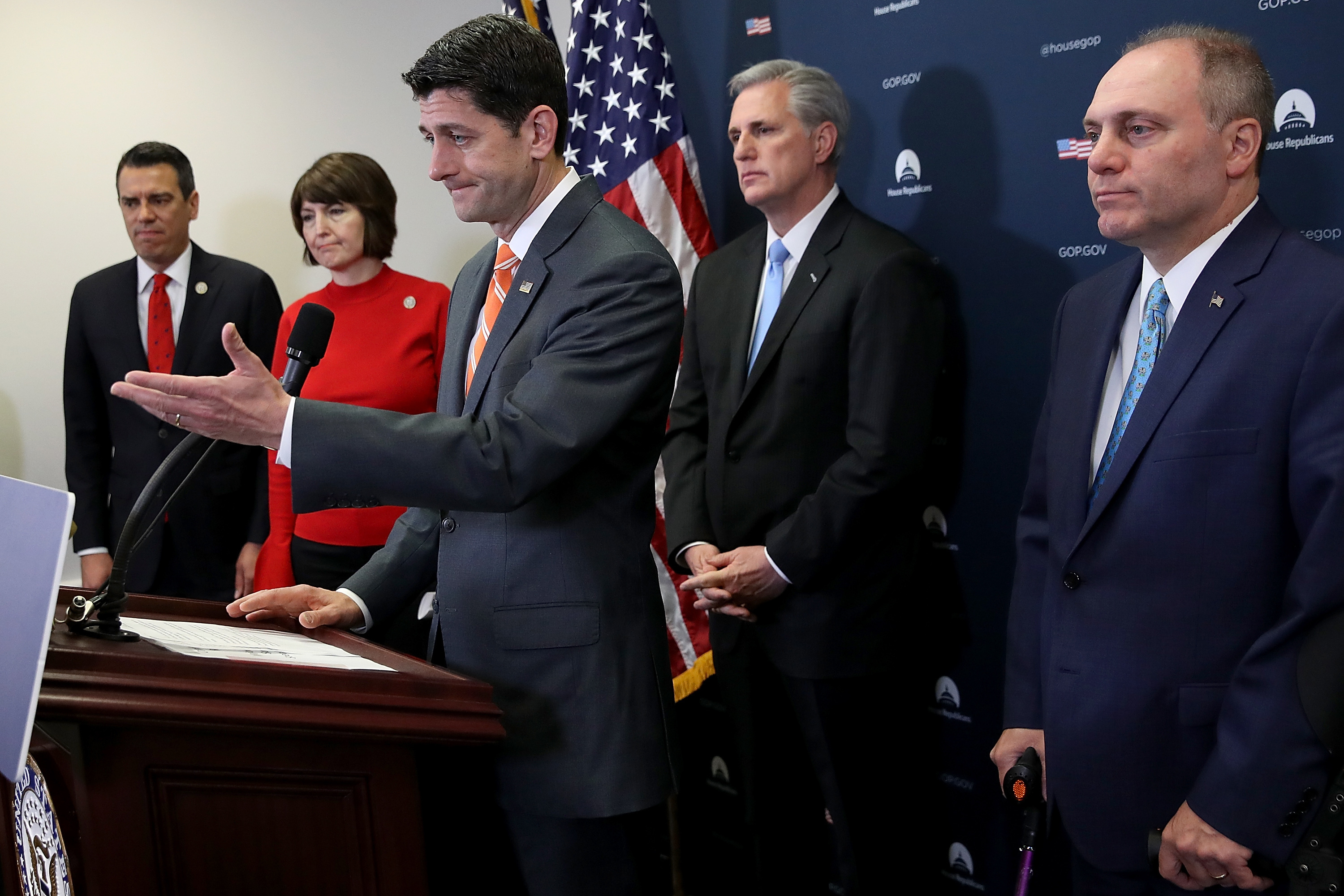 House Speaker Paul Ryan, R-Wis., said at a Capitol Hill press conference on Tuesday that the House would wait &quot;to see what the Senate can do&quot; on gun legislation. (Getty Images)