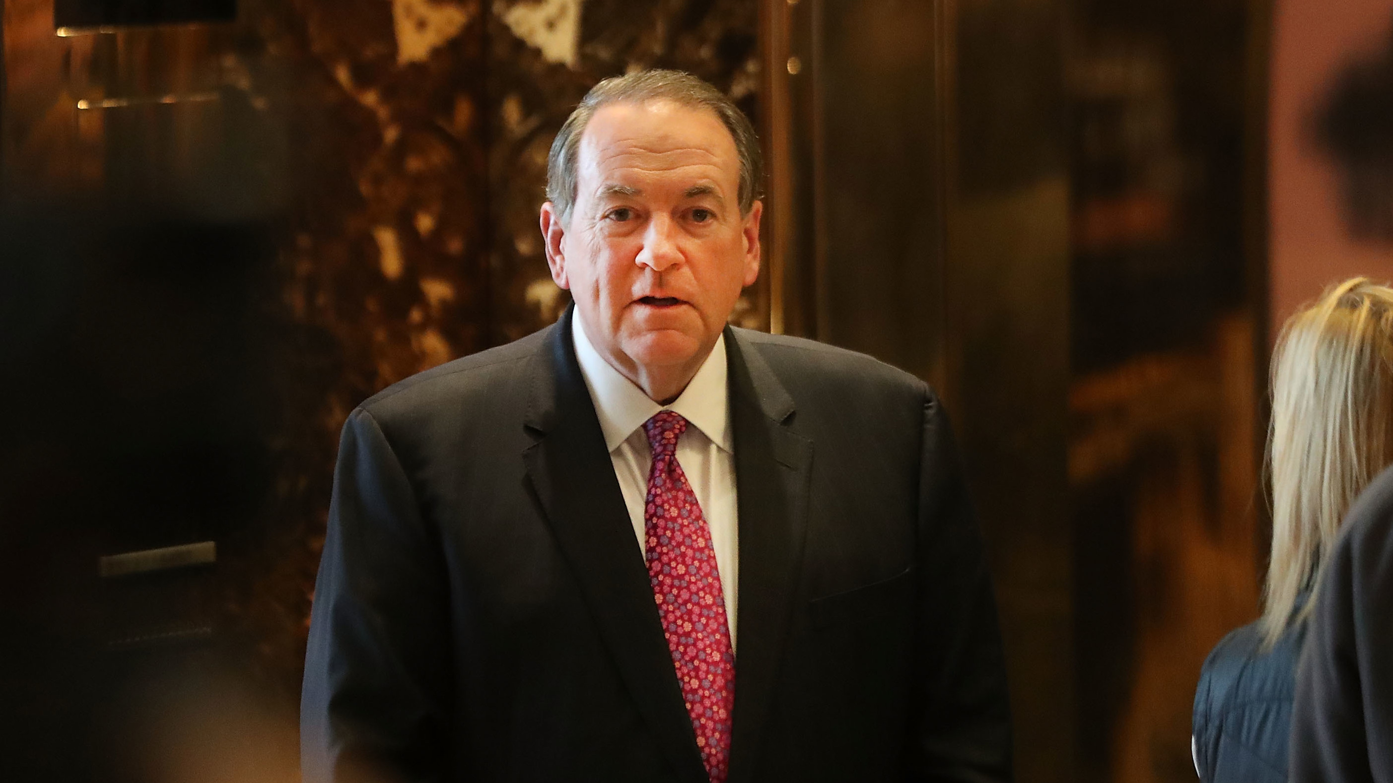 Mike Huckabee arrives at Trump Tower in New York on Nov. 18, 2016. Huckabee quickly resigned within 24 hours of an appointment to the Country Music Association Foundation after an outcry from the country music community. (Getty Images)