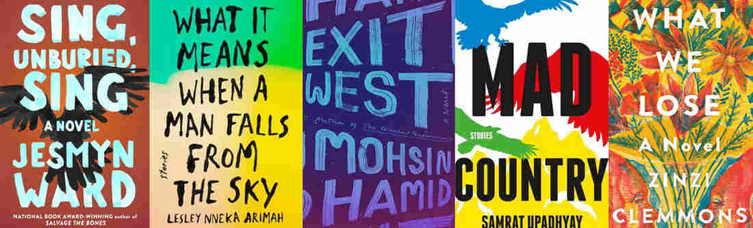 Aspen finalists: Sing, Unburied, Sing by Jesmyn Ward; What It Means When a Man Falls from the Sky by Lesley Nneka Arimah; Exit West by Mohsin Hamid; Mad Country by Samrat Upadhyay; What We Lose by Zinzi Clemmons