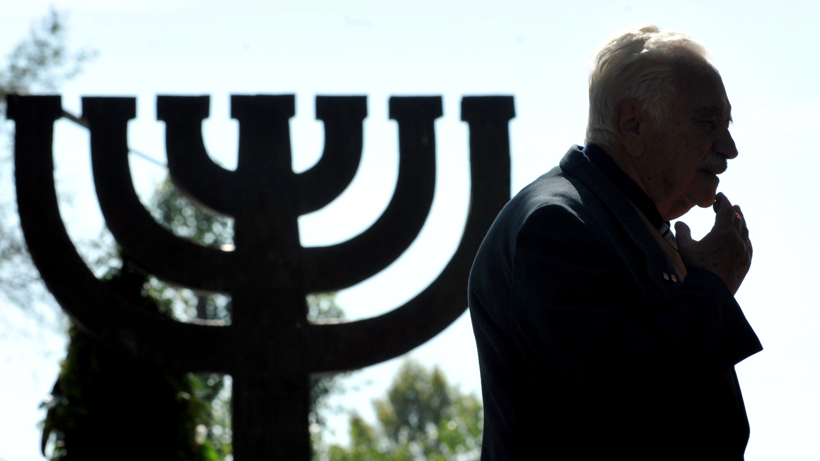 A man attends the 70th anniversary memorial at the Minora Monument for victims of the 1941 Nazi massacre of Jews in Babi Yar ravine, Kiev. Nazis murdered 33,771 Jews there over the two days Sept. 29-30, 1941. A new collection of Jewish songs from the period thought to have been lost — one of which addresses the massacre at Babi Yar — has now been reconstructed and released. (AFP/Getty Images)