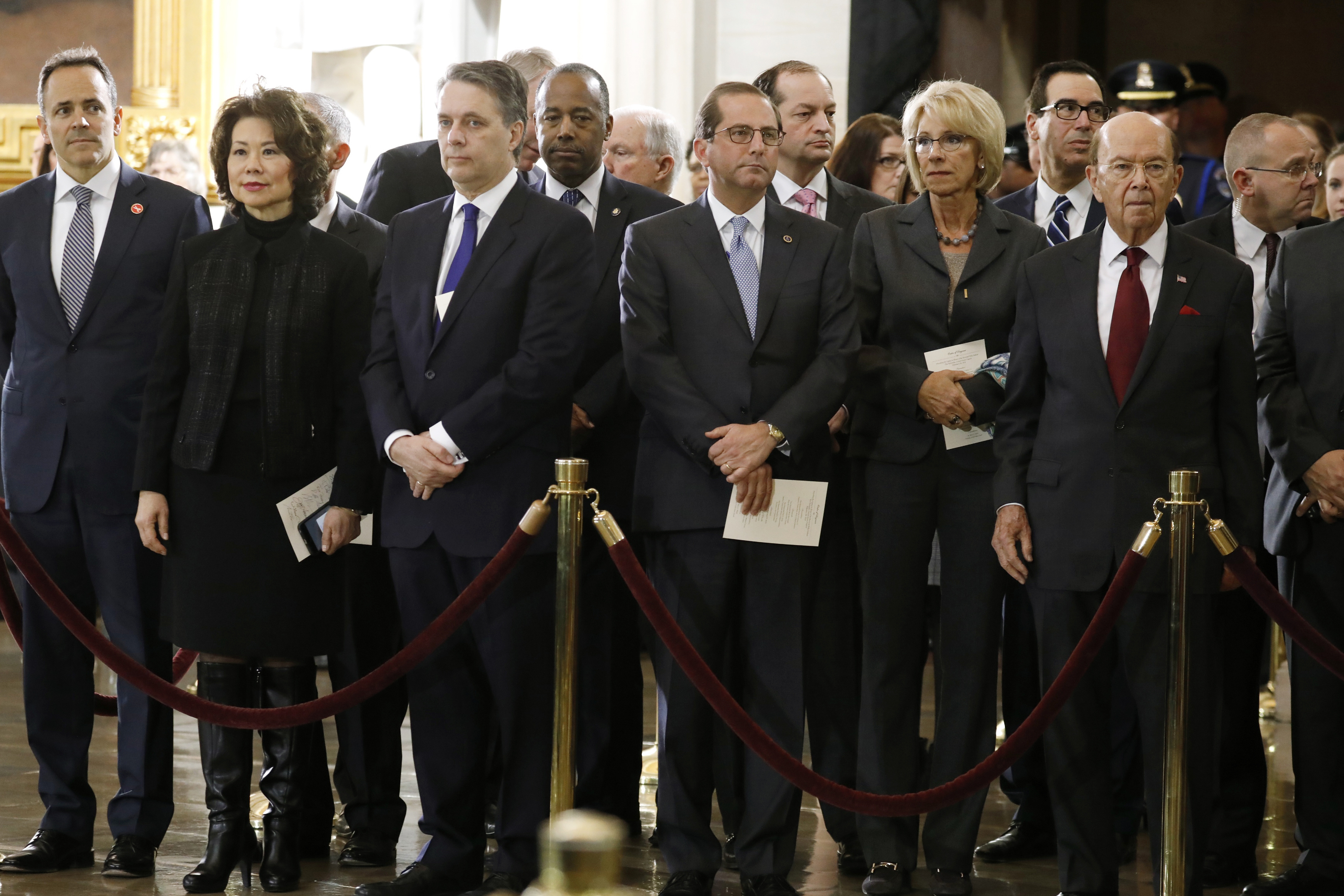 Trump administration Cabinet secretaries attend ceremonies for late evangelist Billy Graham at the U.S. Capitol on Feb. 28. At least nine current and former members of the Cabinet face accusations of abusing their office. (Getty Images)