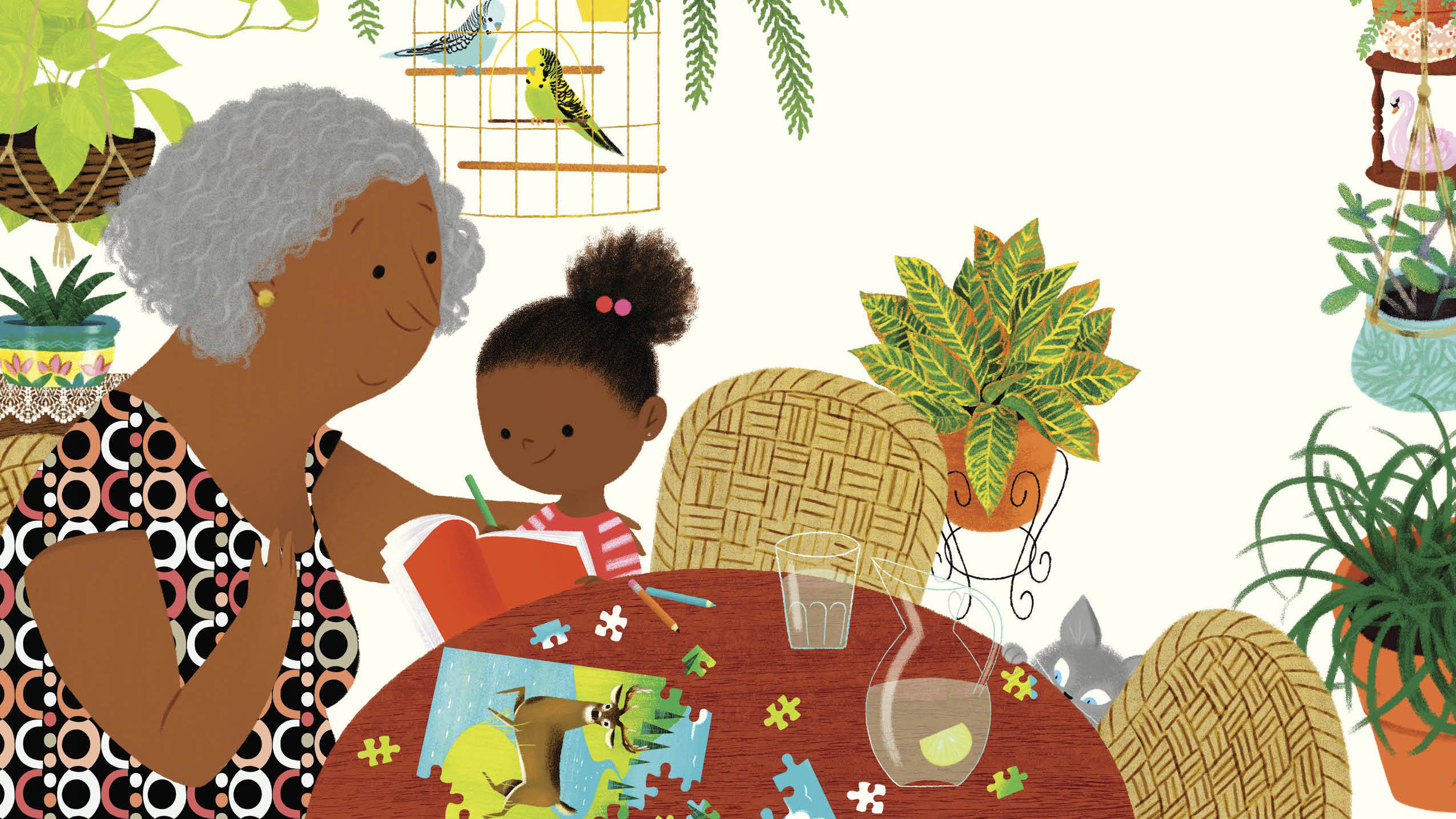 In <em>Islandborn, </em>Lola asks her grandmother what she remembers most about the Dominican Republic. (Courtesy of Dial Books for Young Readers)