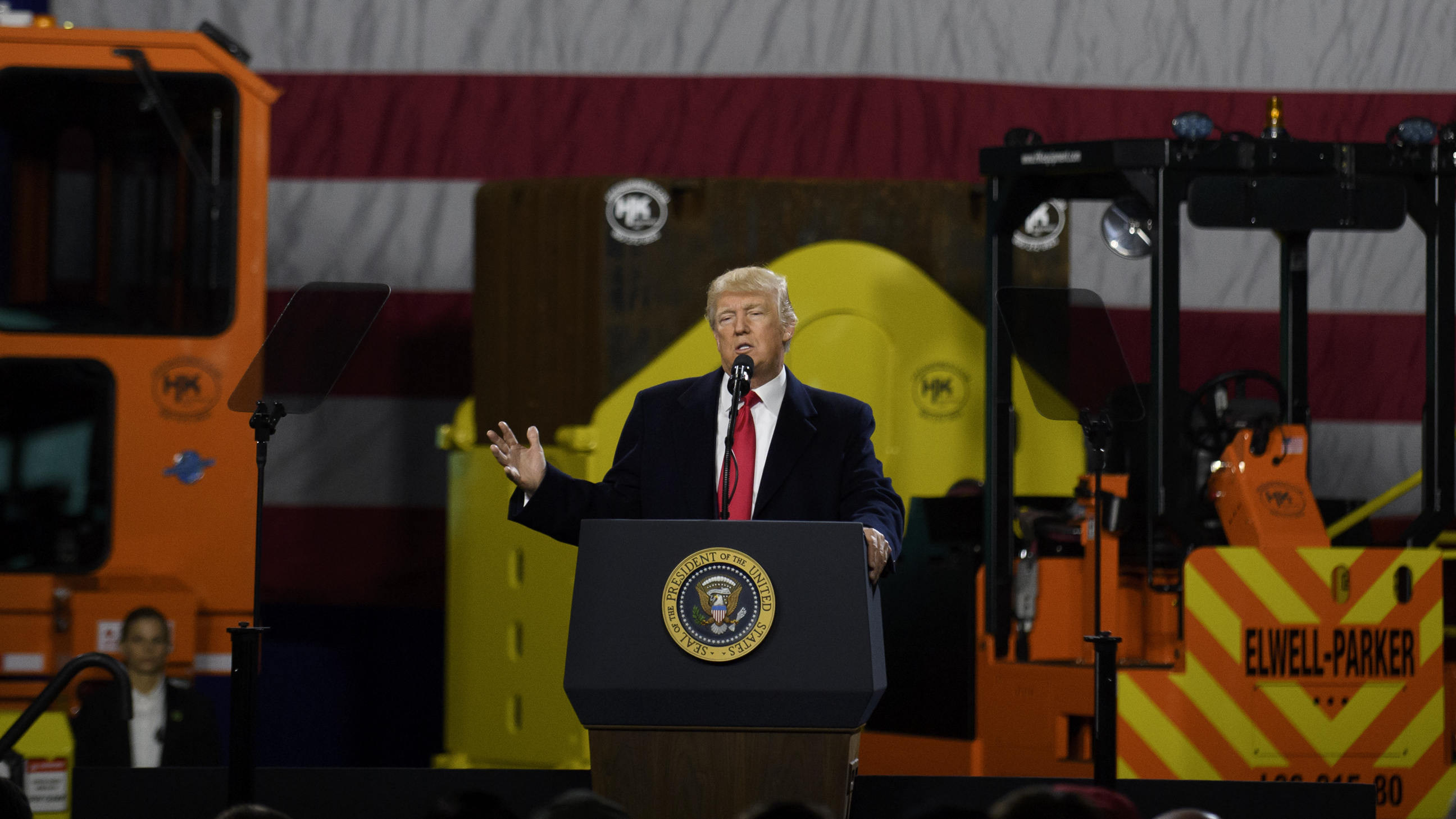 President Trump speaks to supporters at a rally at H&K Equipment, a rental and sales company that serves manufacturers, earlier this year in Coraopolis, Pa. (Getty Images)