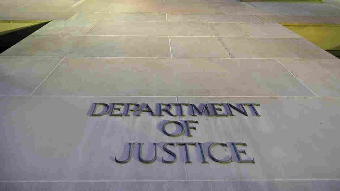 The Department of Justice headquarters building in Washington photographed early in the morning.