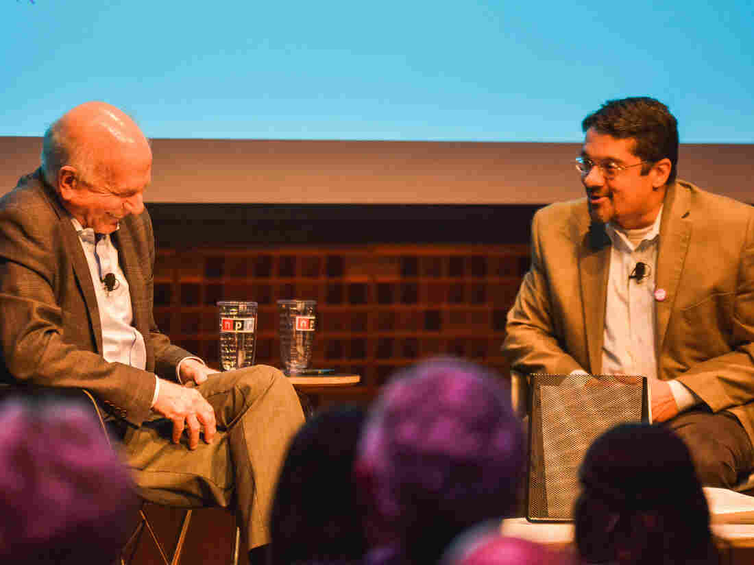 Daniel Kahneman at NPR with Hidden Brain's Shankar Vedantam for the taping of our 100th podcast episode.